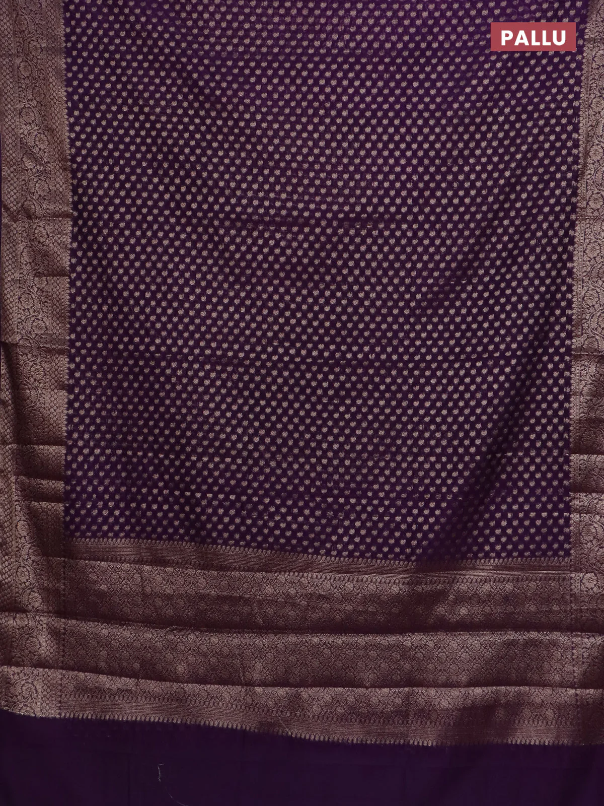 Banarasi semi chiniya saree purple with allover thread & zari woven paisley buttas and woven border - Image 3