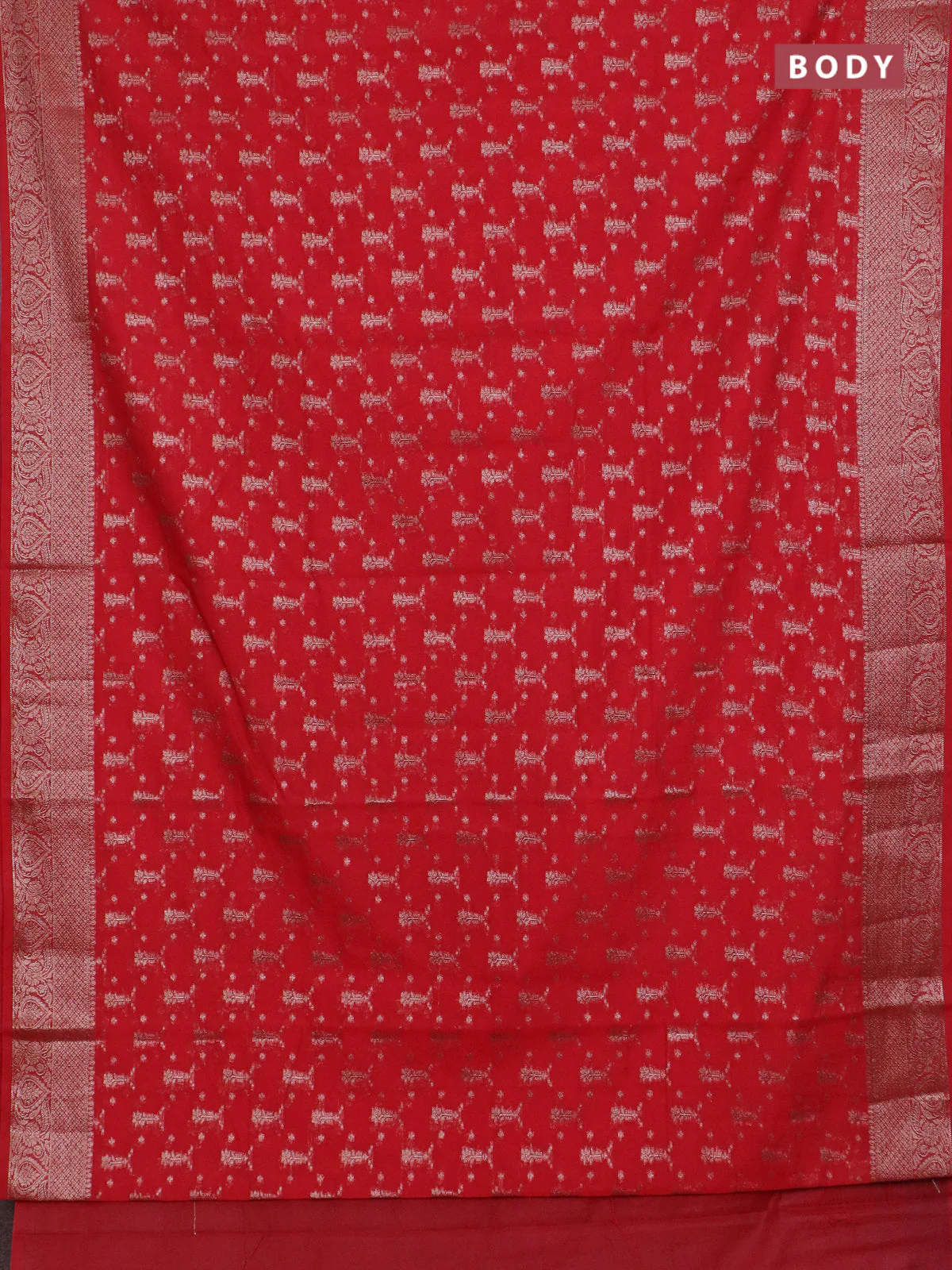 Banarasi semi chiniya saree red with allover thread & zari weaves and woven border - Image 2