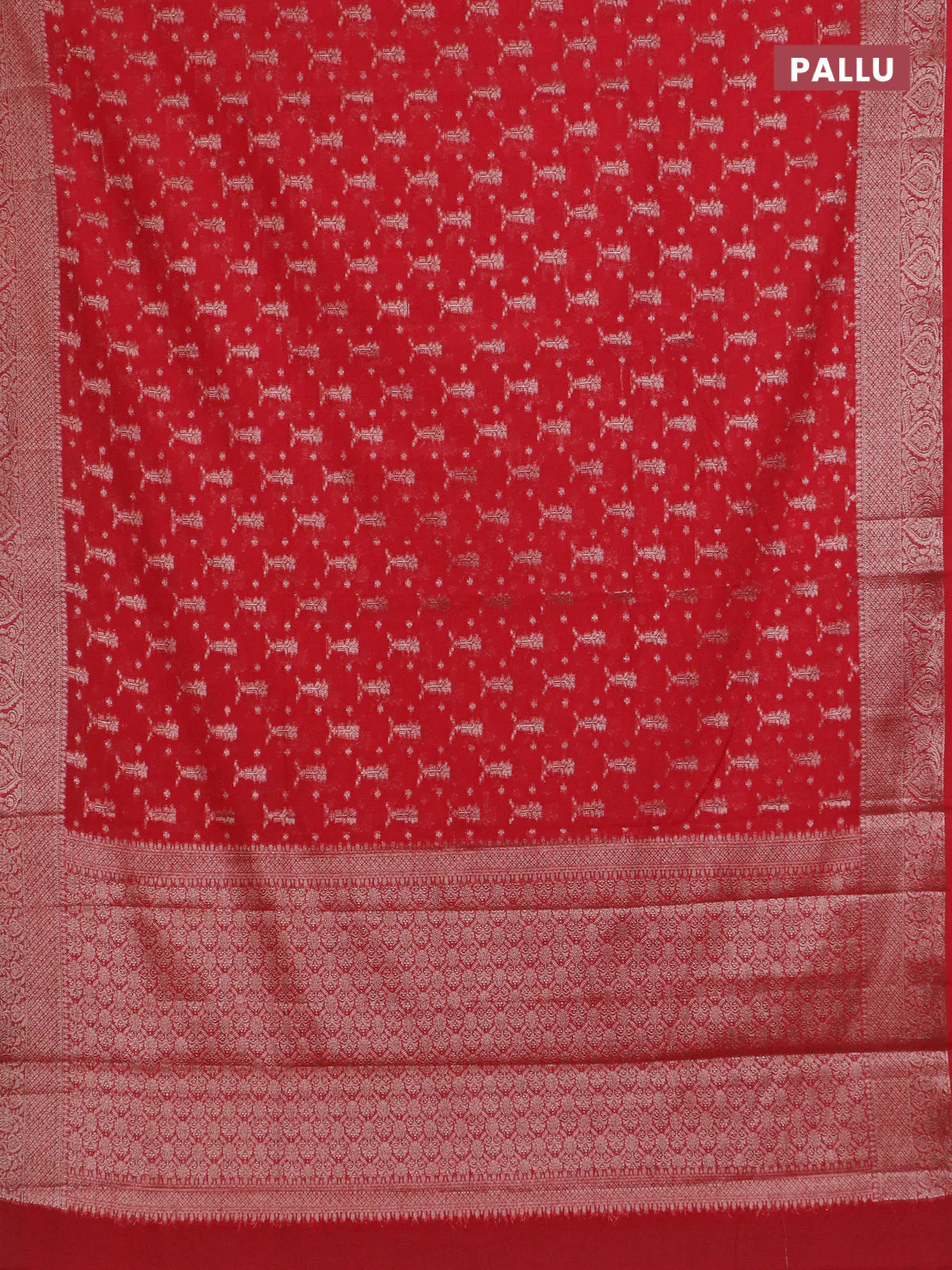 Banarasi semi chiniya saree red with allover thread & zari weaves and woven border - Image 3