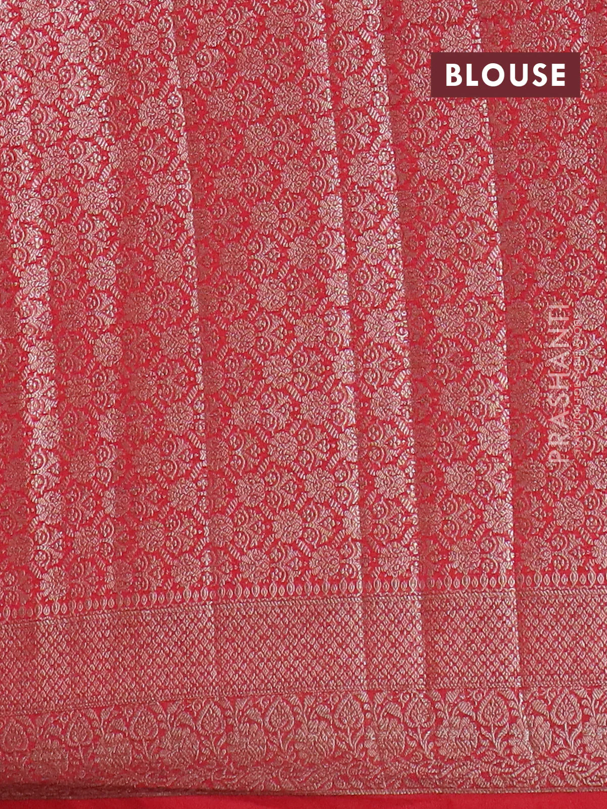 Banarasi semi chiniya saree red with allover thread & zari weaves and woven border - Image 4