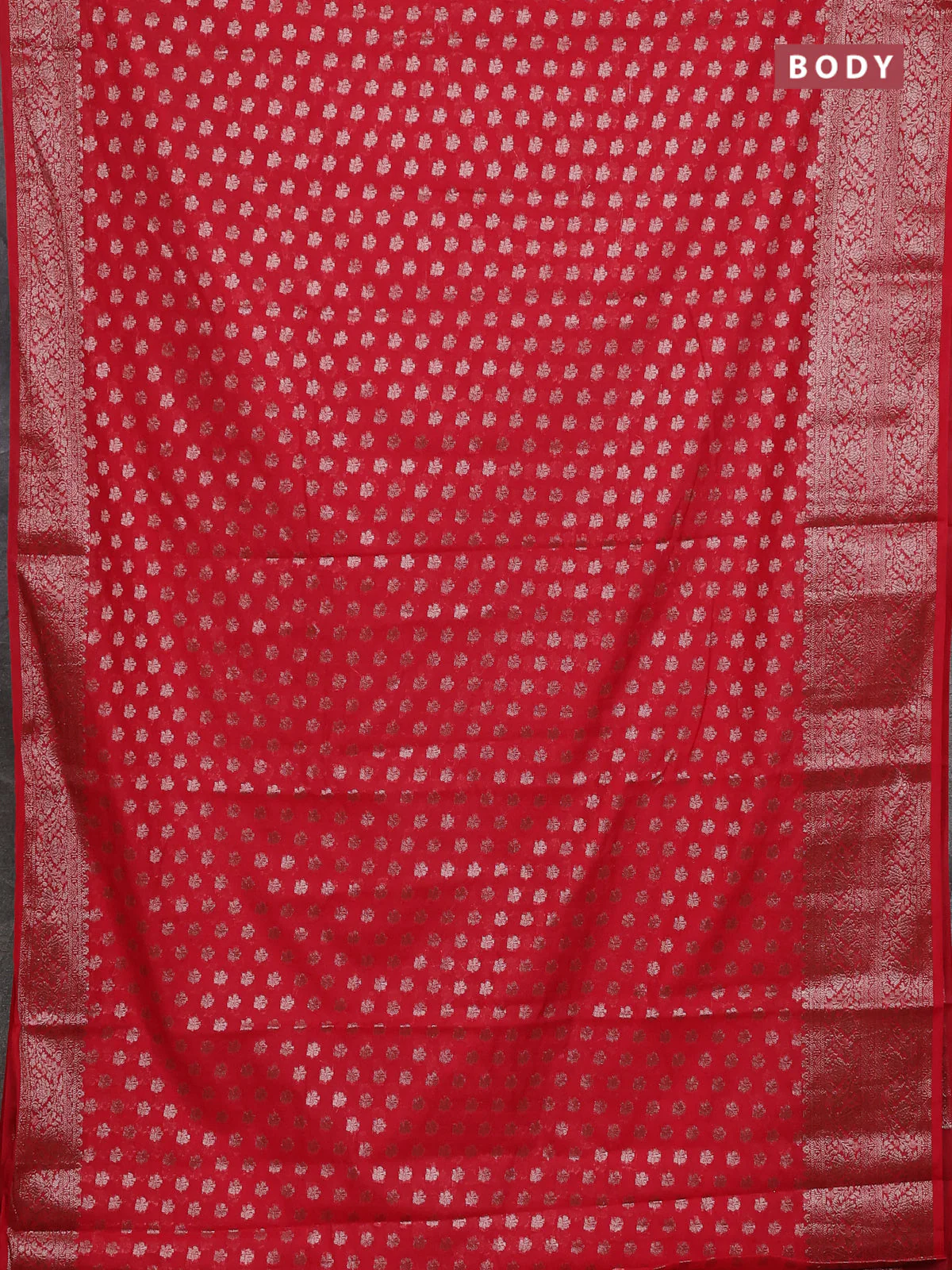 Banarasi semi chiniya saree red with allover thread & zari weaves and woven border - Image 2
