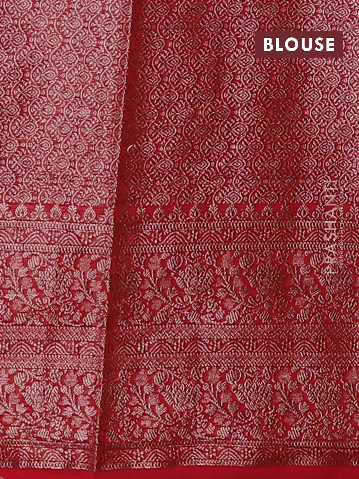 Banarasi semi chiniya saree red with allover thread & zari weaves and woven border - Image 4