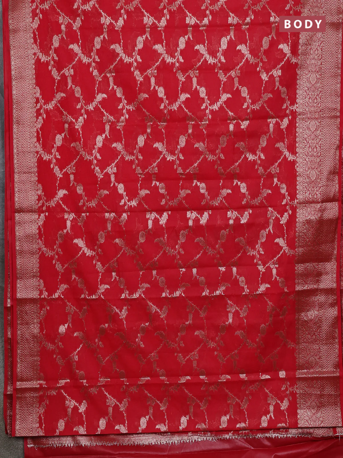 Banarasi semi chiniya saree red with allover thread & zari weaves and woven border - Image 2