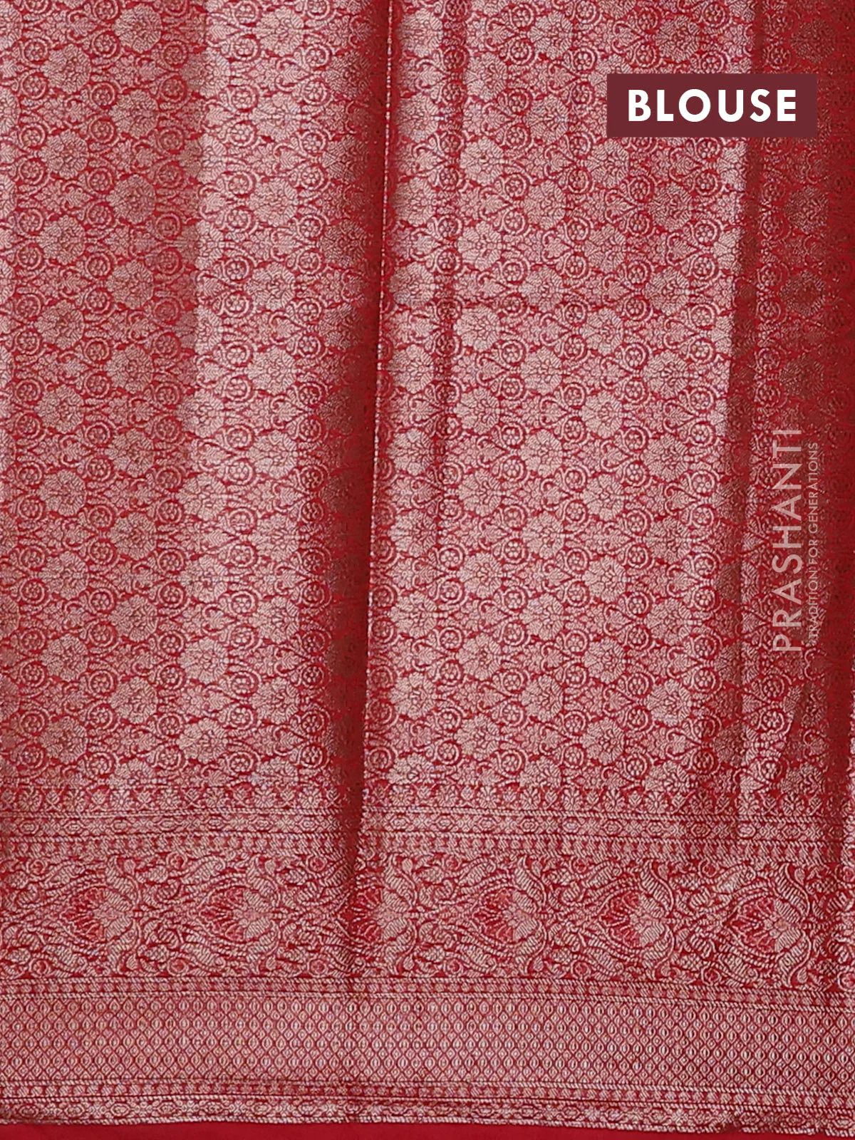 Banarasi semi chiniya saree red with allover thread & zari weaves and woven border - Image 4