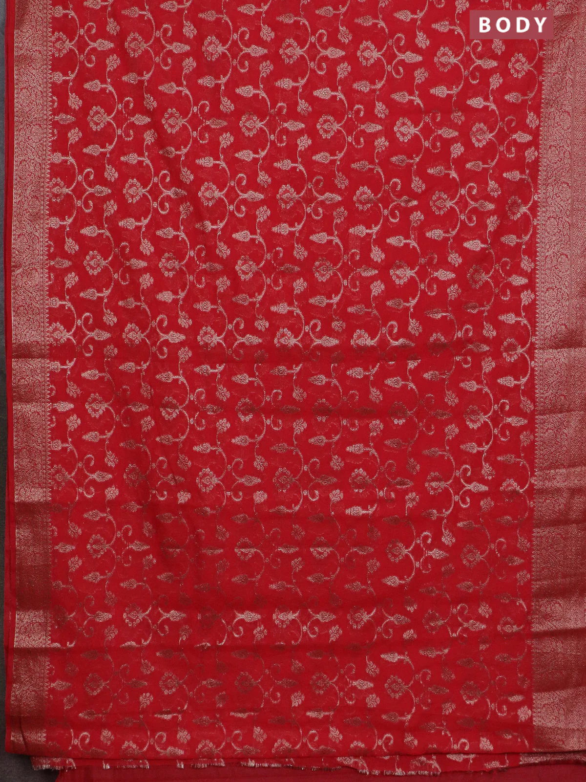 Banarasi semi chiniya saree red with allover thread & zari weaves and woven border - Image 2