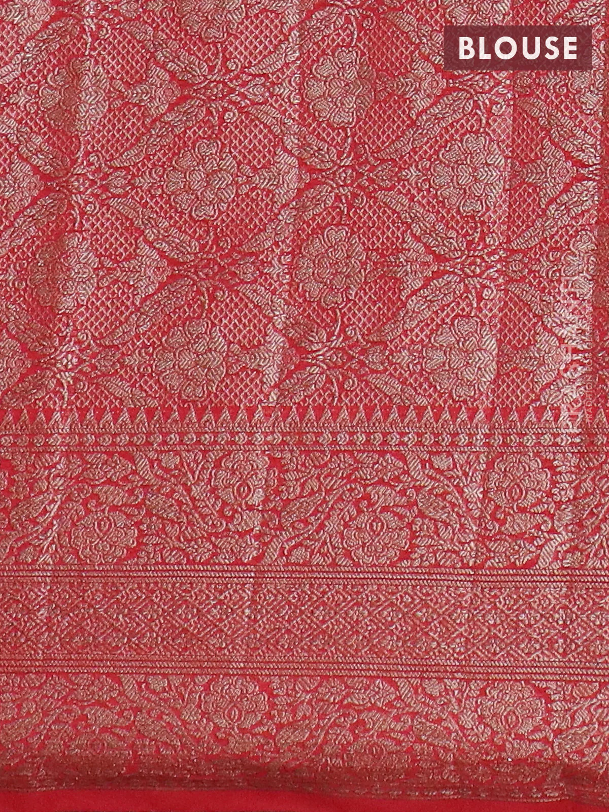 Banarasi semi chiniya saree red with allover thread & zari weaves and woven border - Image 4