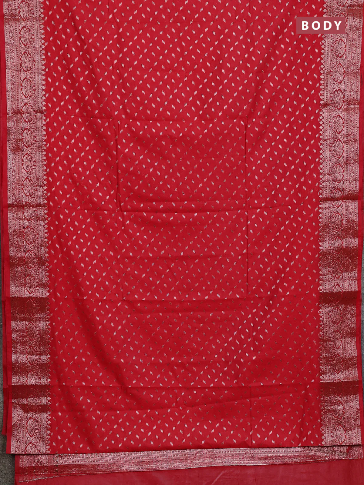Banarasi semi chiniya saree red with allover thread & zari woven buttas and woven border - Image 2