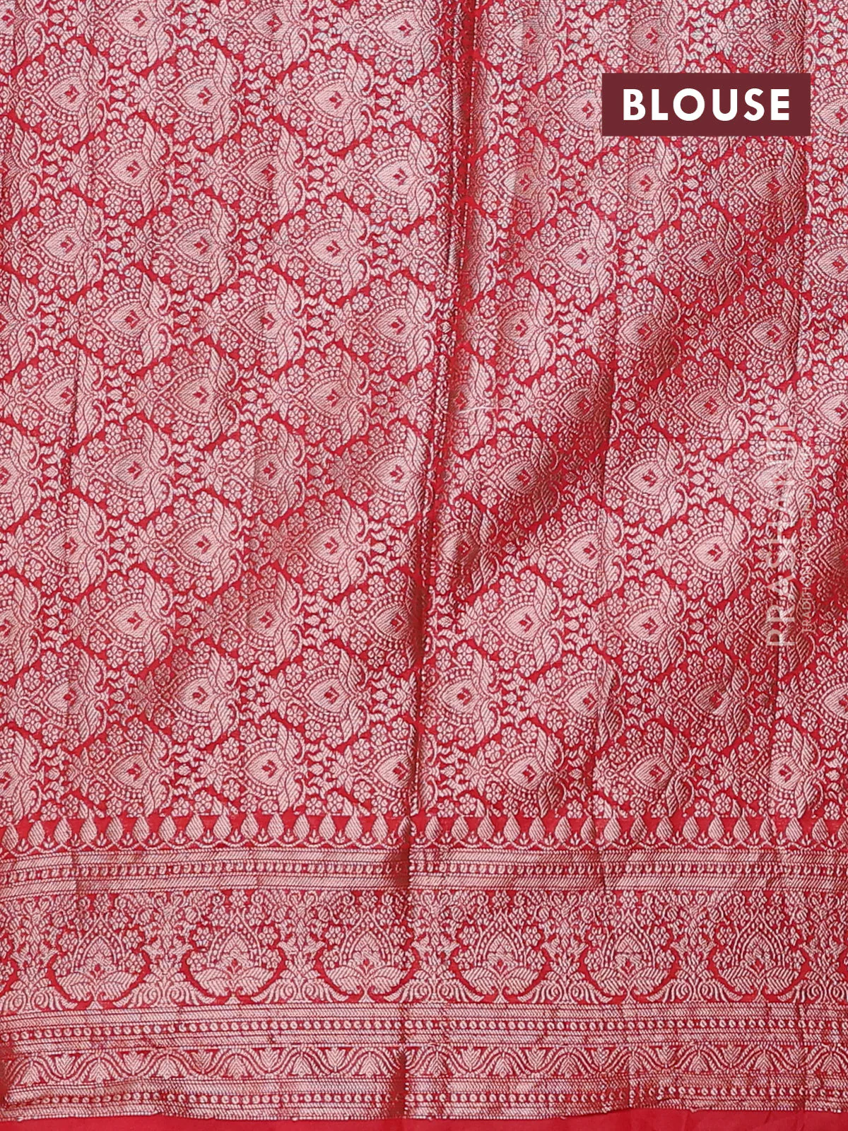 Banarasi semi chiniya saree red with allover thread & zari woven buttas and woven border - Image 4