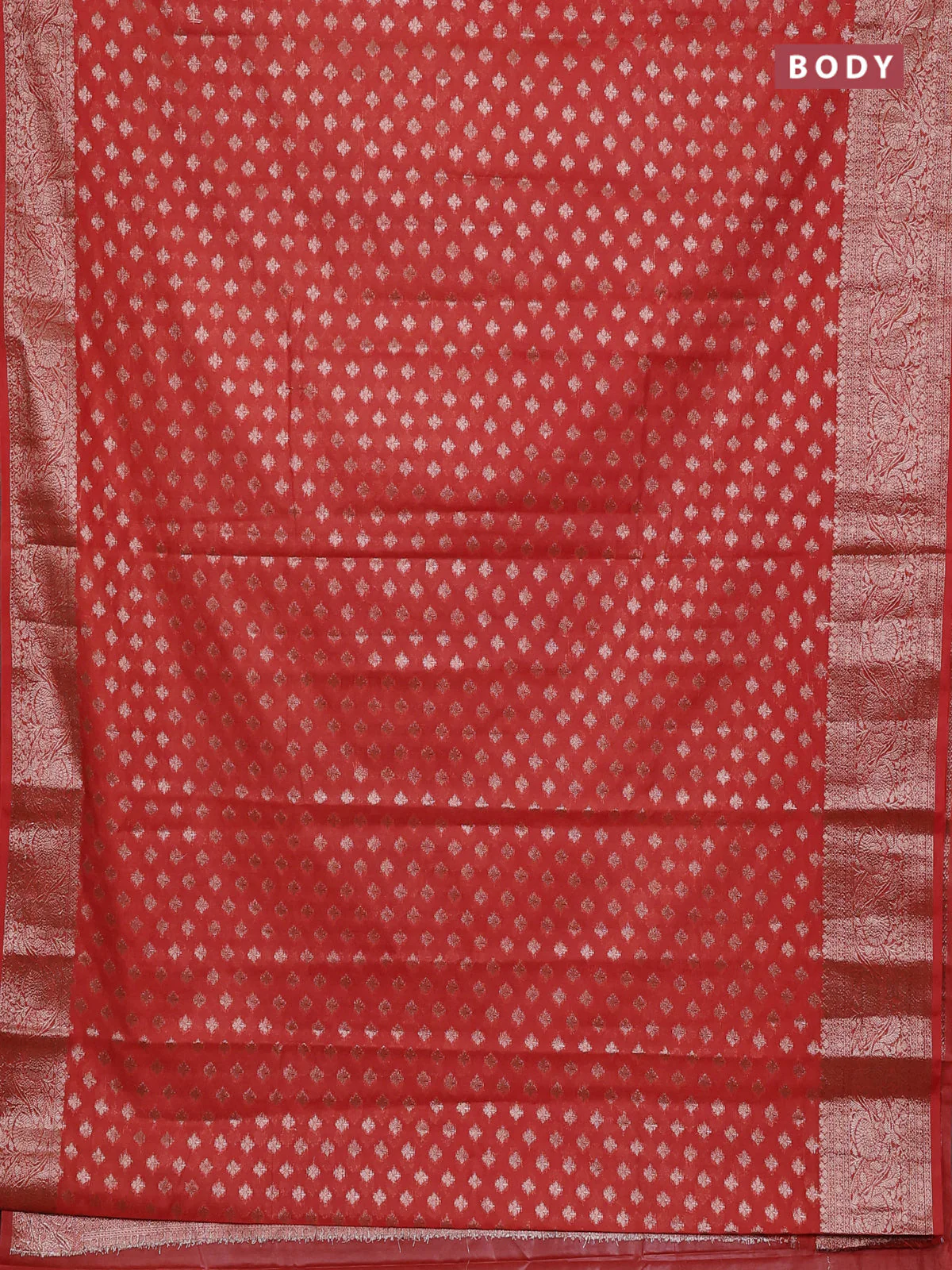 Banarasi semi chiniya saree red with allover thread & zari woven buttas and woven border - Image 2
