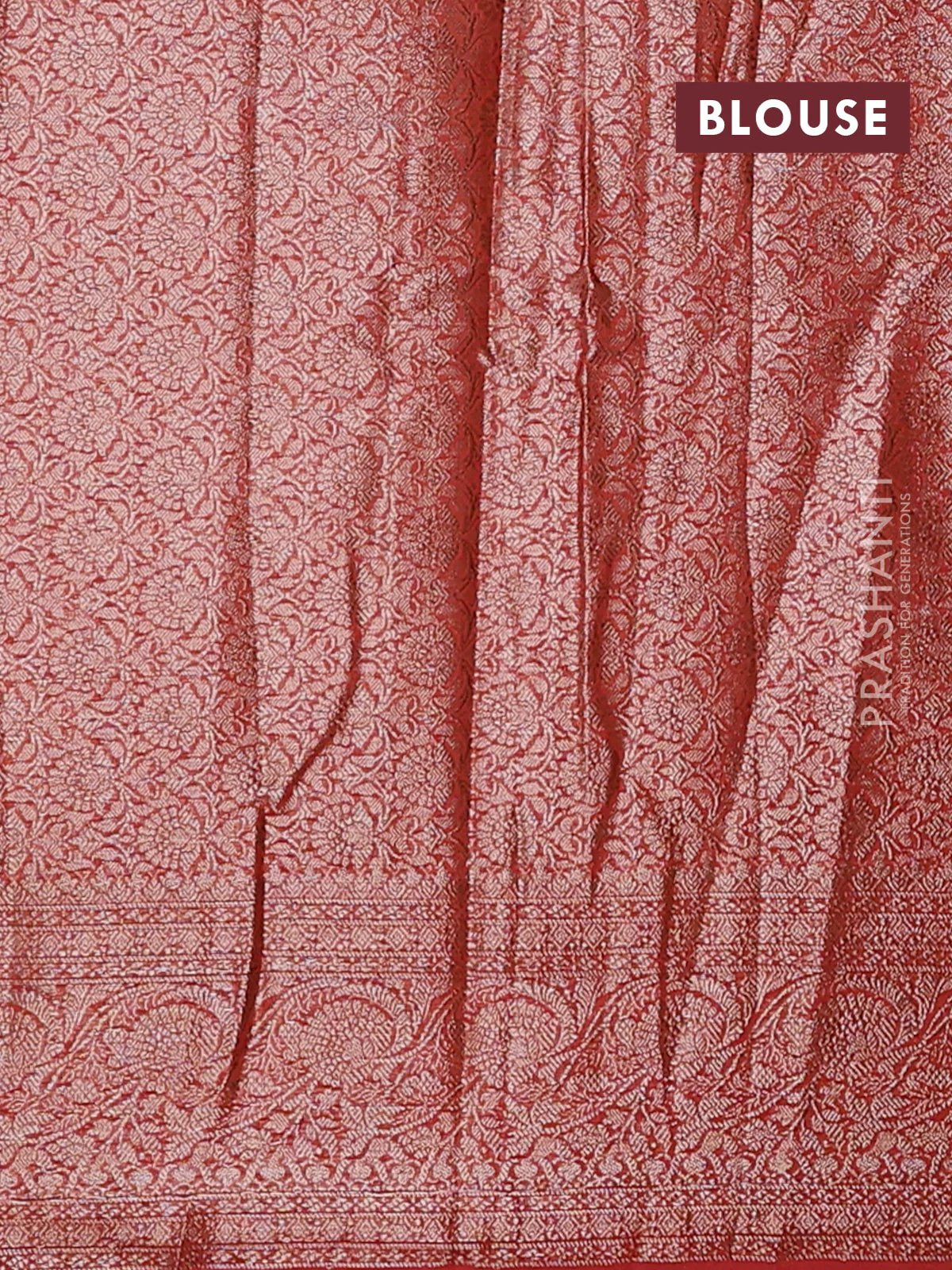 Banarasi semi chiniya saree red with allover thread & zari woven buttas and woven border - Image 4