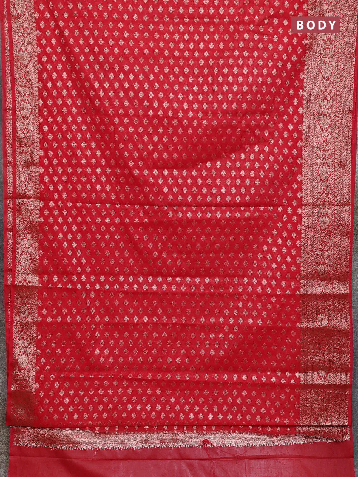 Banarasi semi chiniya saree red with allover thread & zari woven buttas and woven border - Image 2