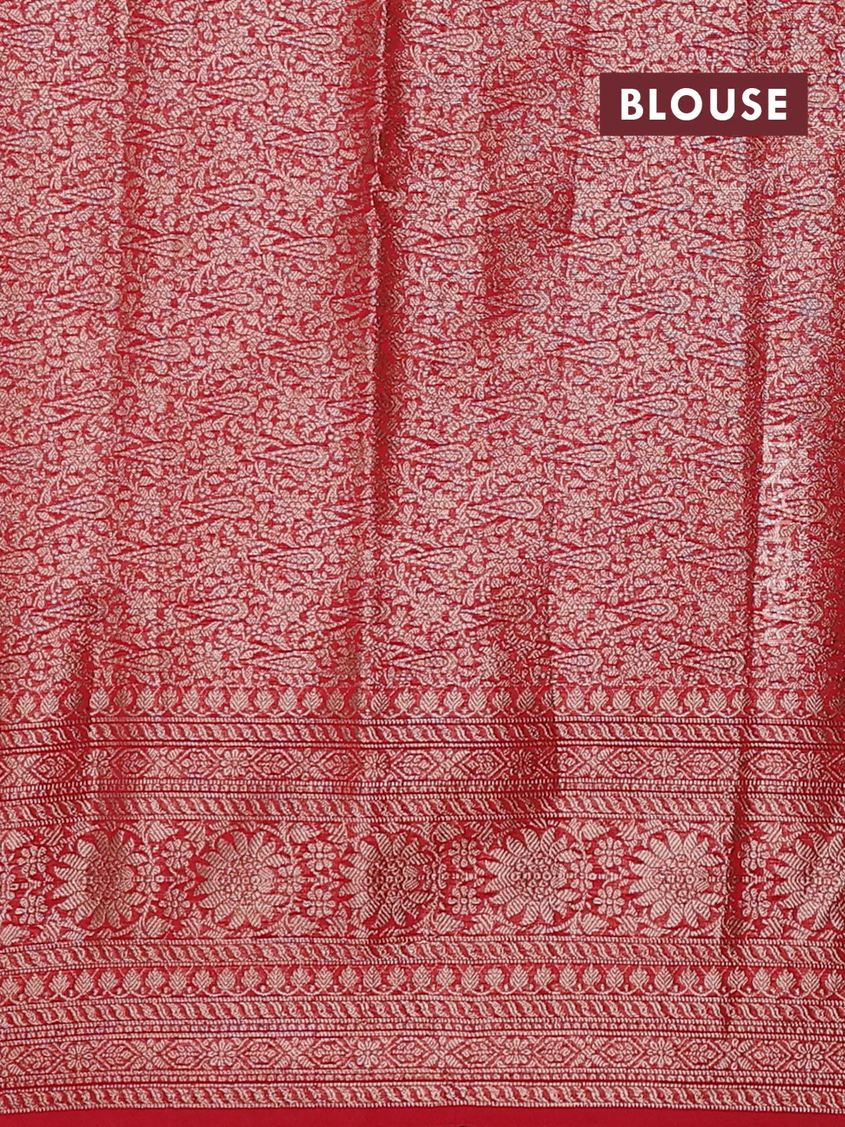 Banarasi semi chiniya saree red with allover thread & zari woven buttas and woven border - Image 4