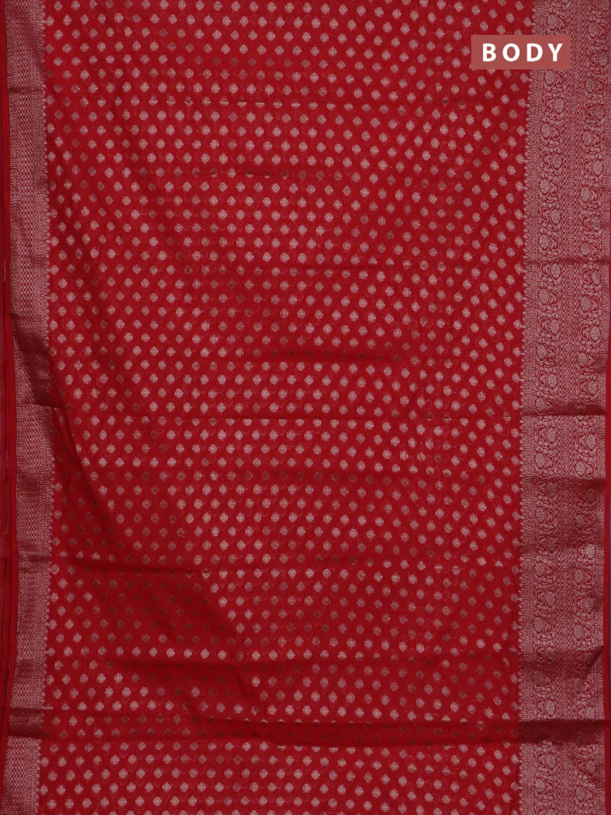 Banarasi semi chiniya saree red with allover thread & zari woven buttas and woven border - Image 2
