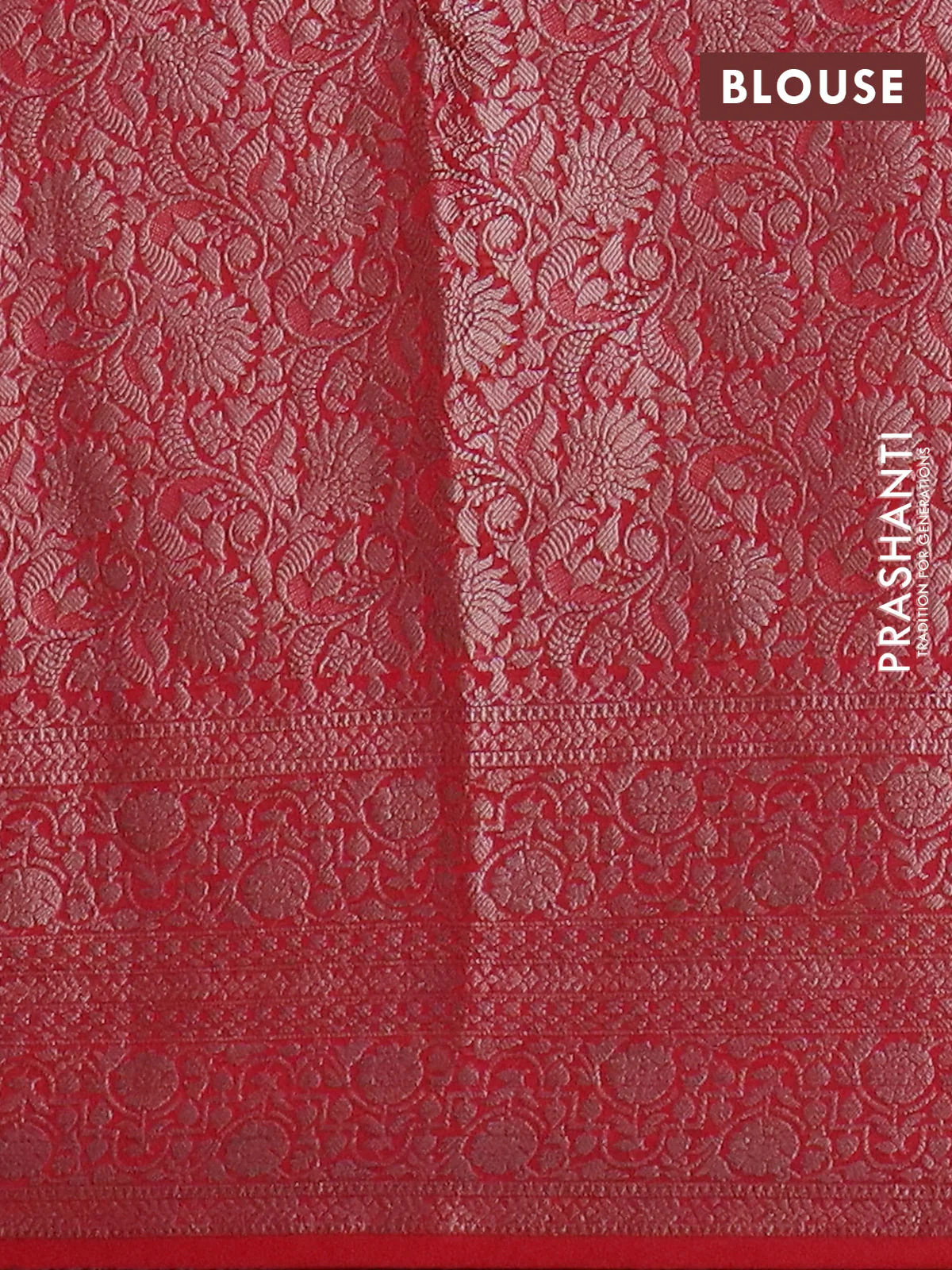 Banarasi semi chiniya saree red with allover thread & zari woven buttas and woven border - Image 4