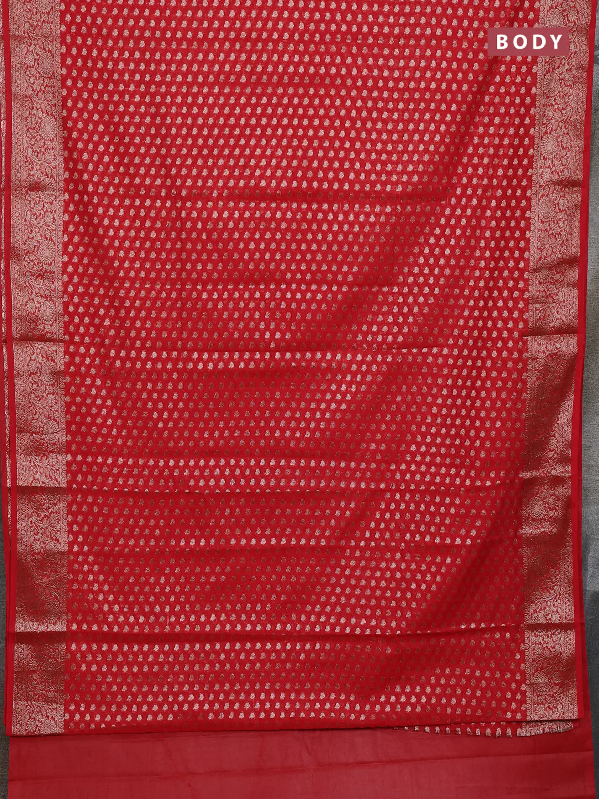Banarasi semi chiniya saree red with allover thread & zari woven buttas and woven border - Image 2