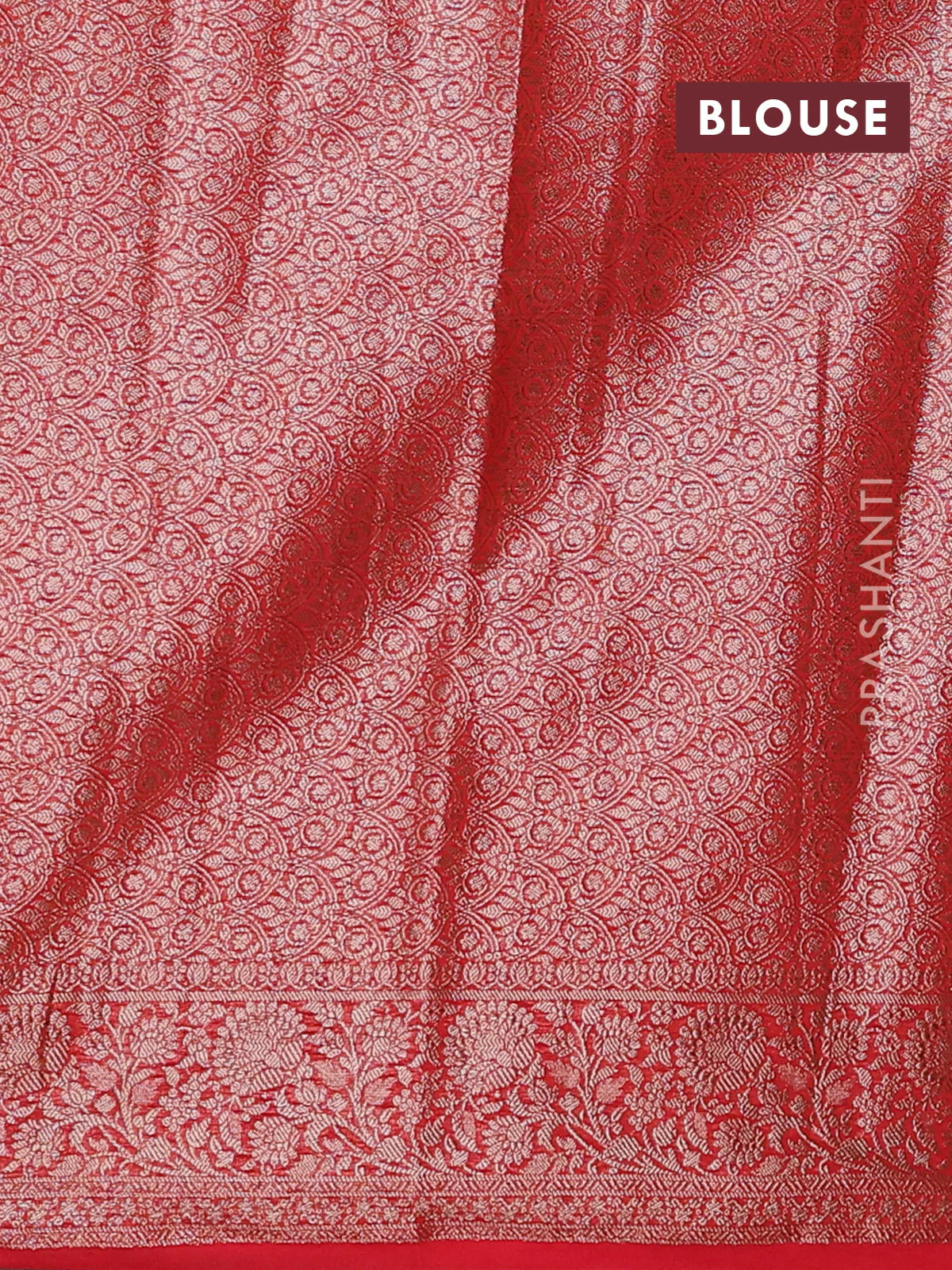 Banarasi semi chiniya saree red with allover thread & zari woven buttas and woven border - Image 4