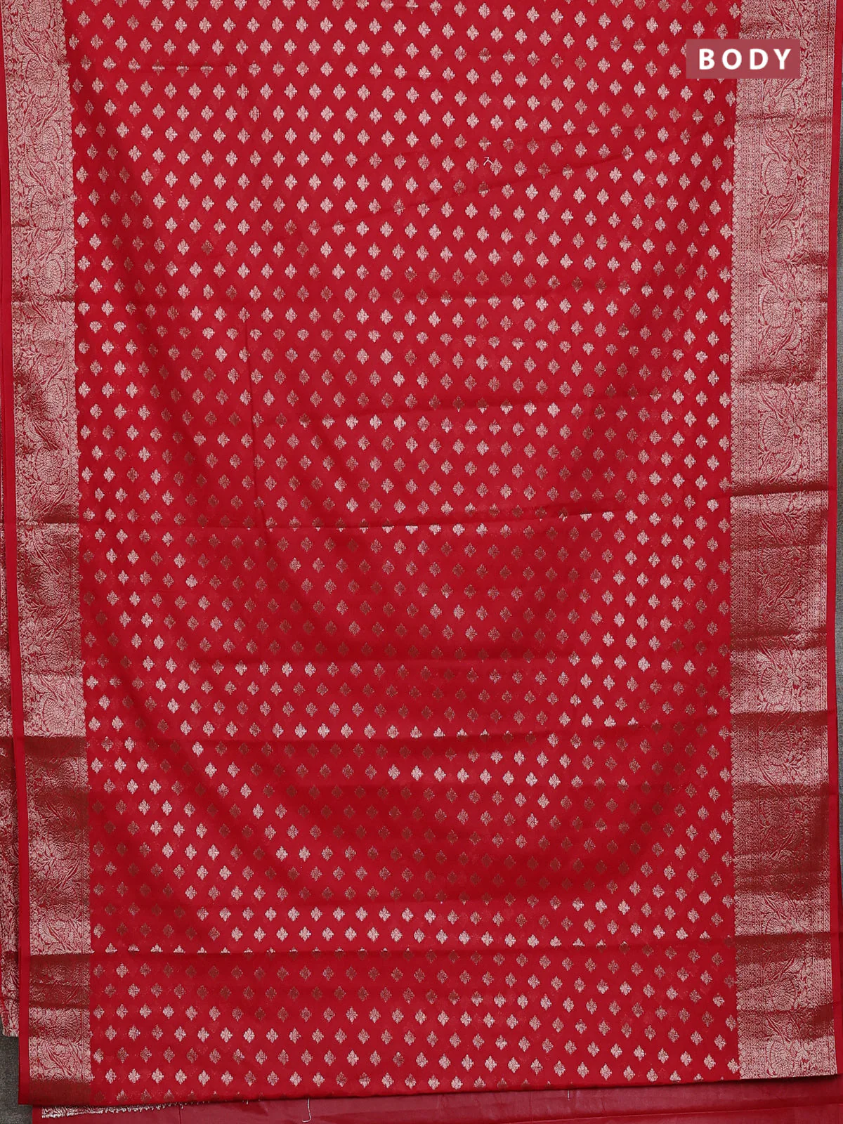 Banarasi semi chiniya saree red with allover thread & zari woven buttas and woven border - Image 2