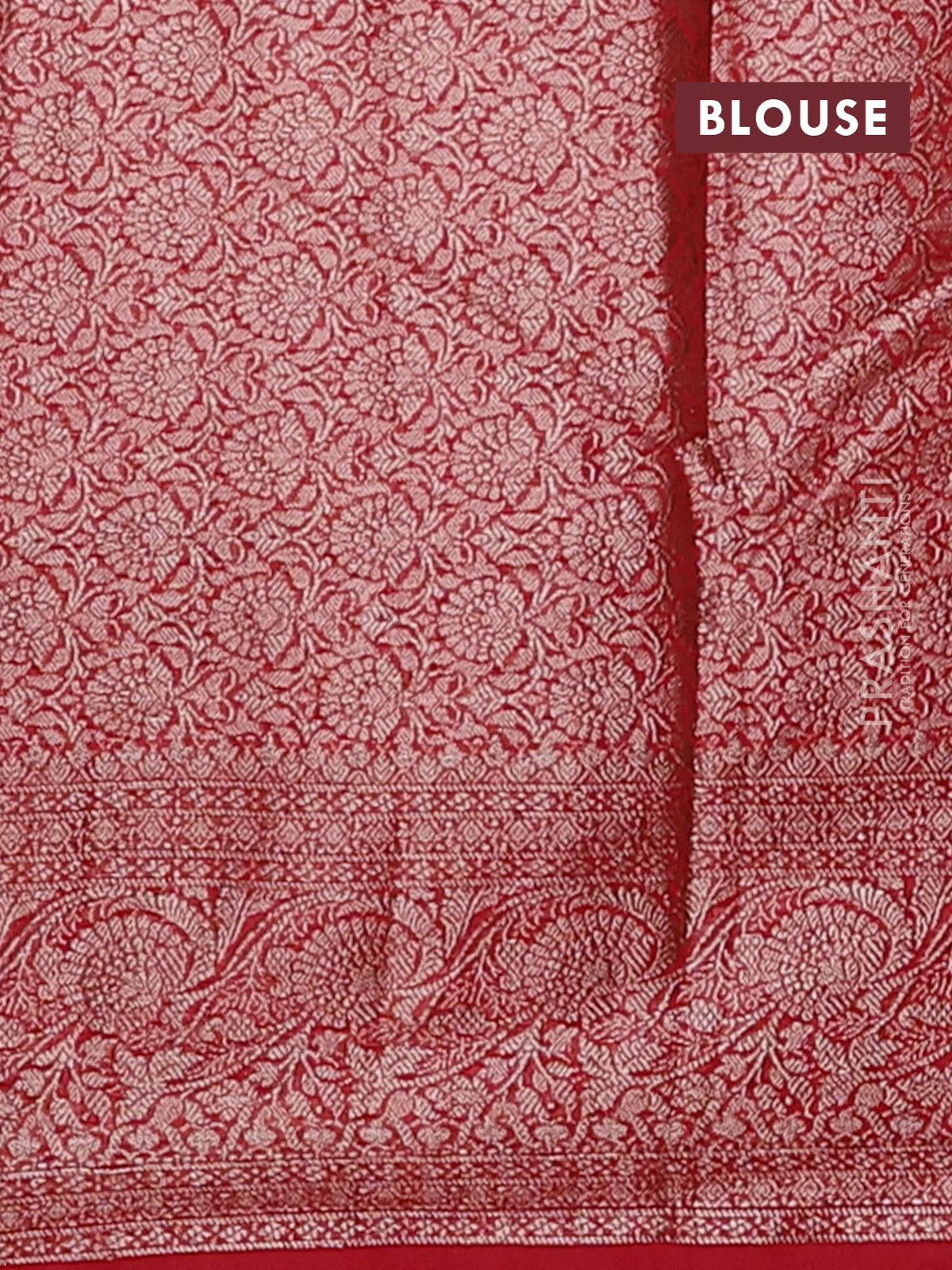 Banarasi semi chiniya saree red with allover thread & zari woven buttas and woven border - Image 4