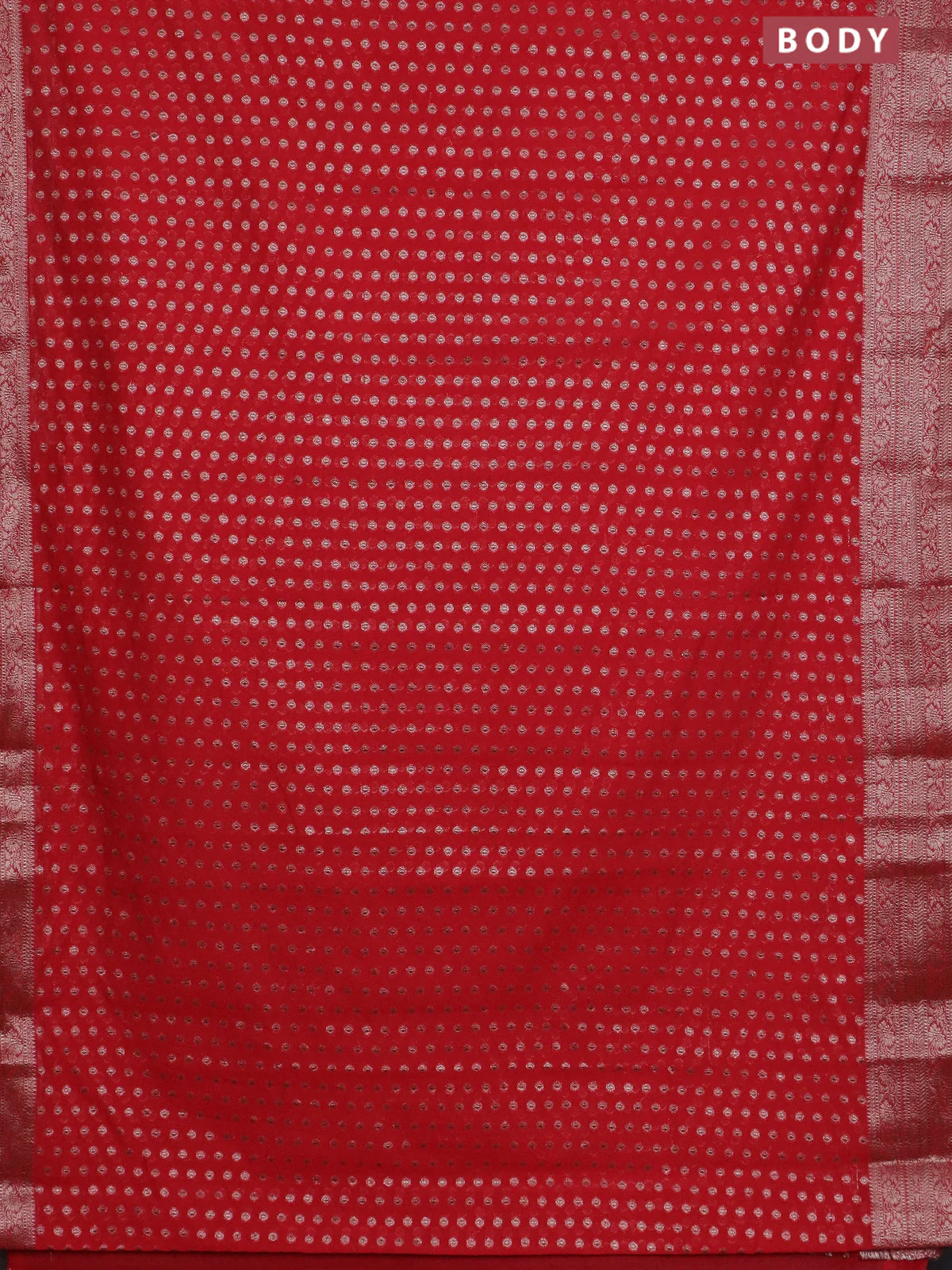 Banarasi semi chiniya saree red with allover thread & zari woven buttas and woven border - Image 2