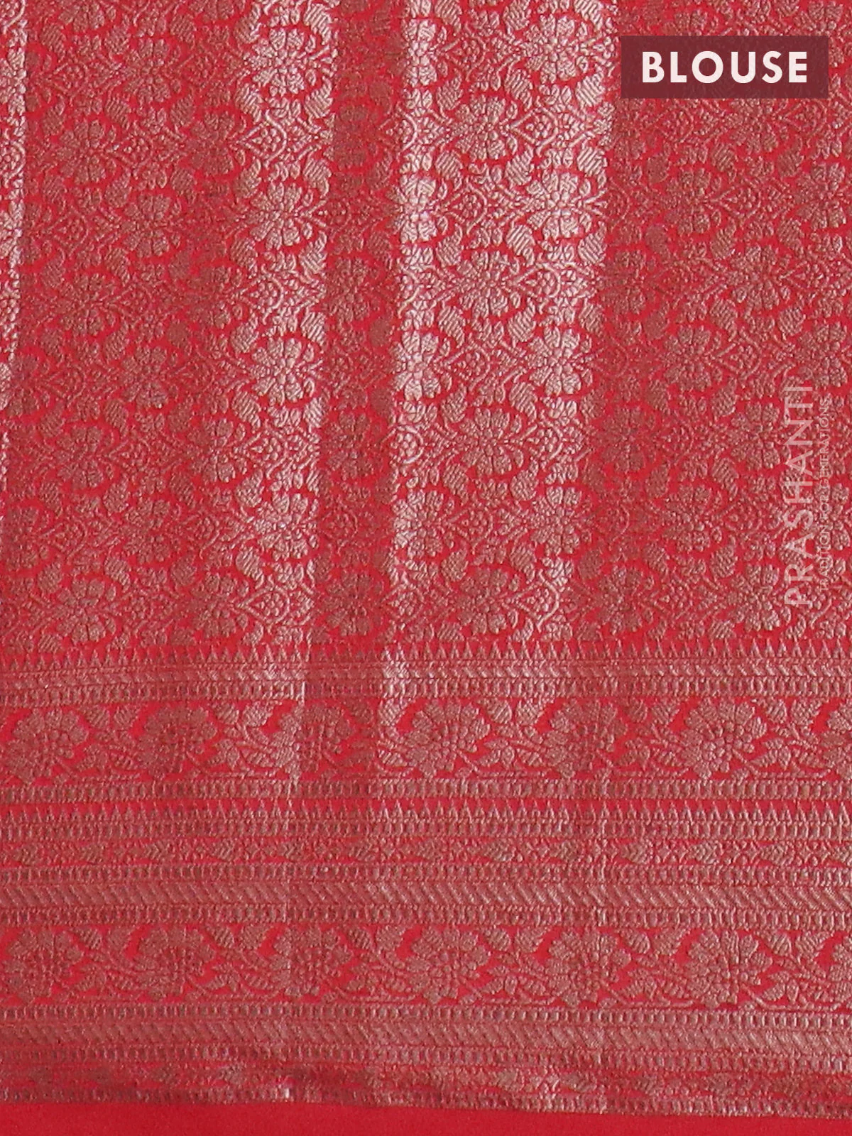 Banarasi semi chiniya saree red with allover thread & zari woven buttas and woven border - Image 4