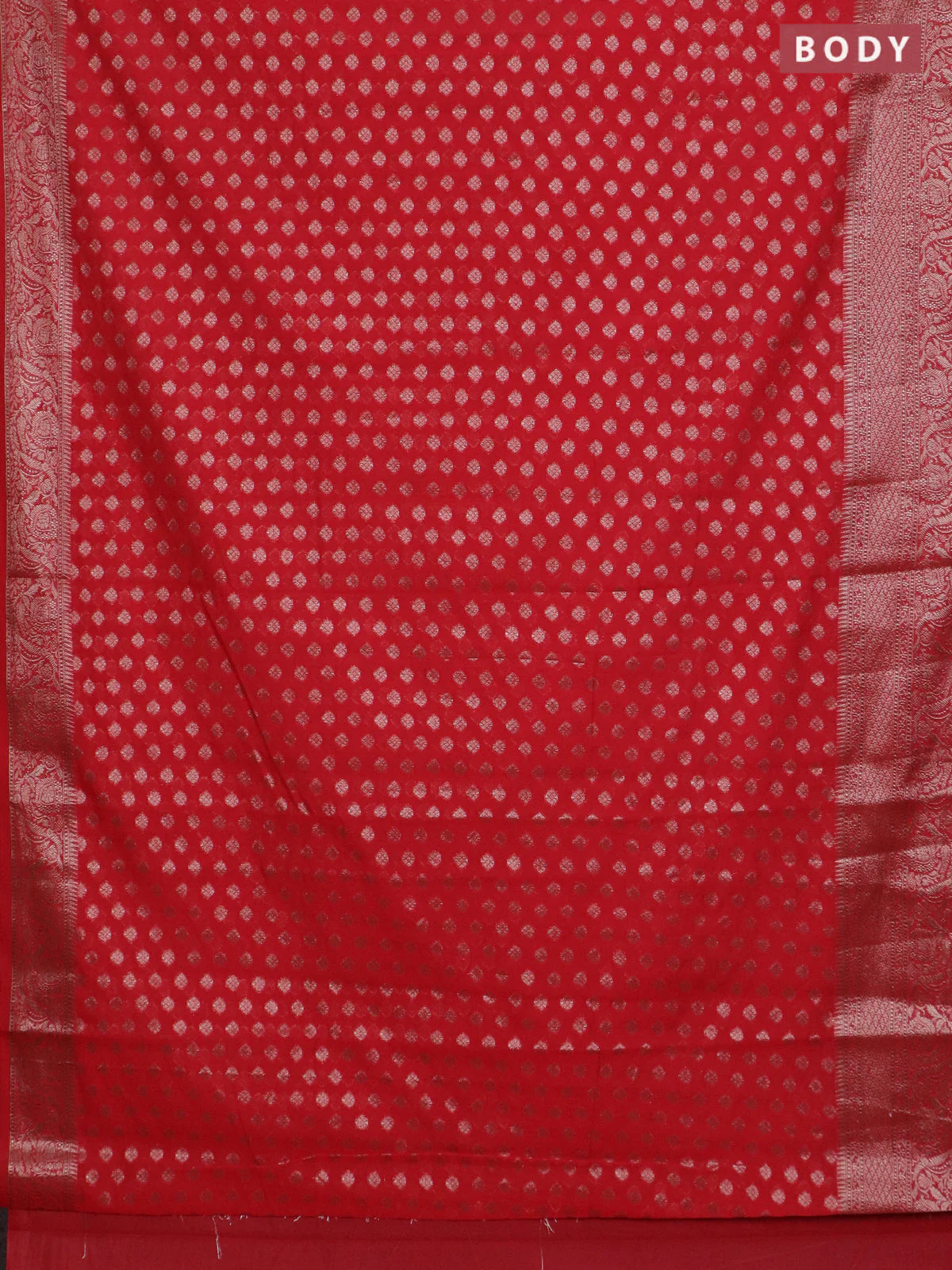 Banarasi semi chiniya saree red with allover thread & zari woven buttas and woven border - Image 2