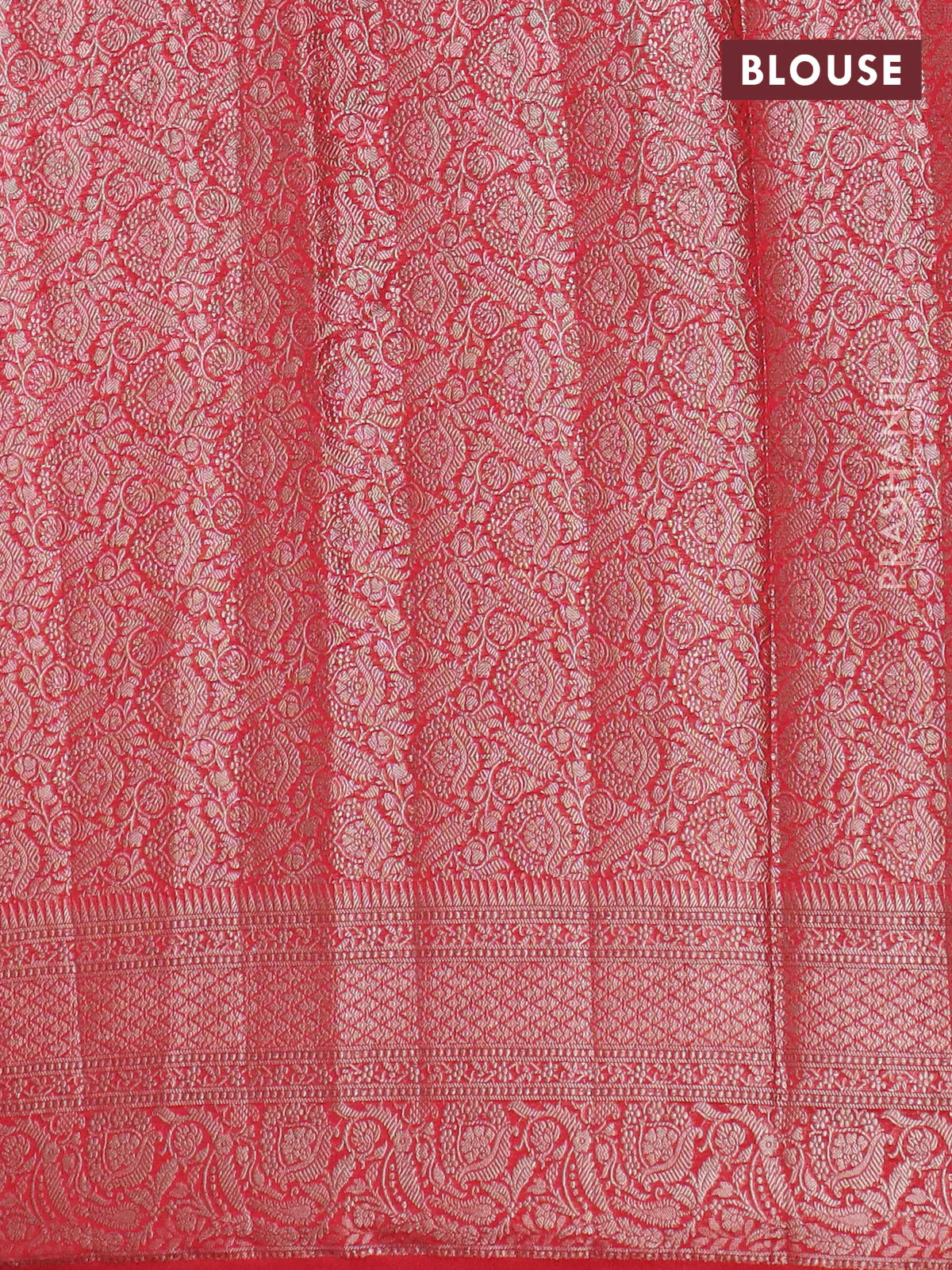 Banarasi semi chiniya saree red with allover thread & zari woven buttas and woven border - Image 4