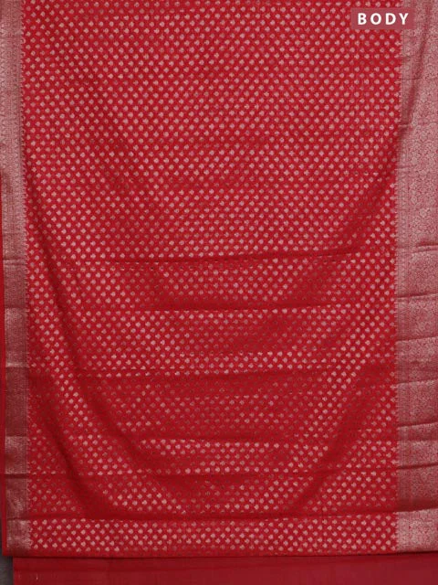 Banarasi semi chiniya saree red with allover thread & zari woven buttas and woven border - Image 2