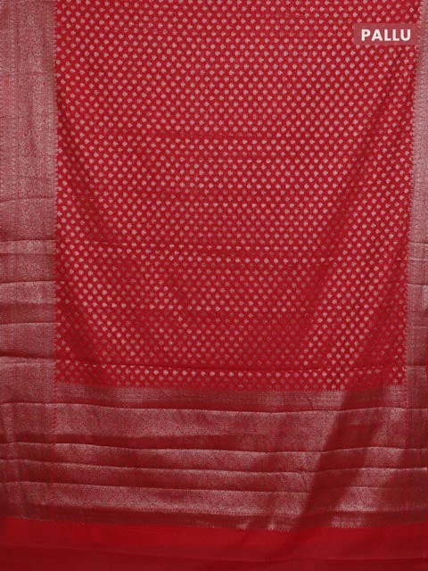 Banarasi semi chiniya saree red with allover thread & zari woven buttas and woven border - Image 3