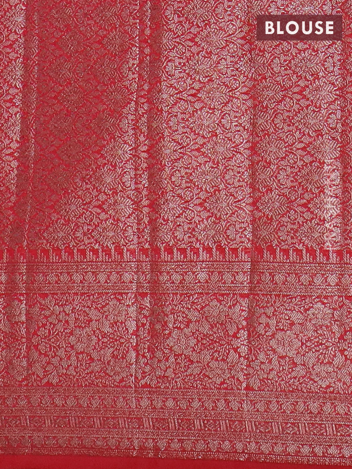 Banarasi semi chiniya saree red with allover thread & zari woven buttas and woven border - Image 4