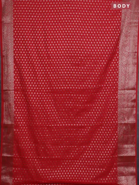 Banarasi semi chiniya saree red with allover thread & zari woven buttas and woven border - Image 2