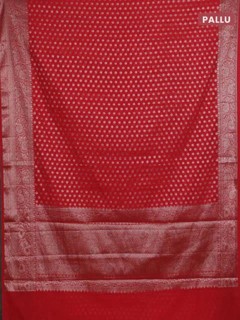 Banarasi semi chiniya saree red with allover thread & zari woven buttas and woven border - Image 3