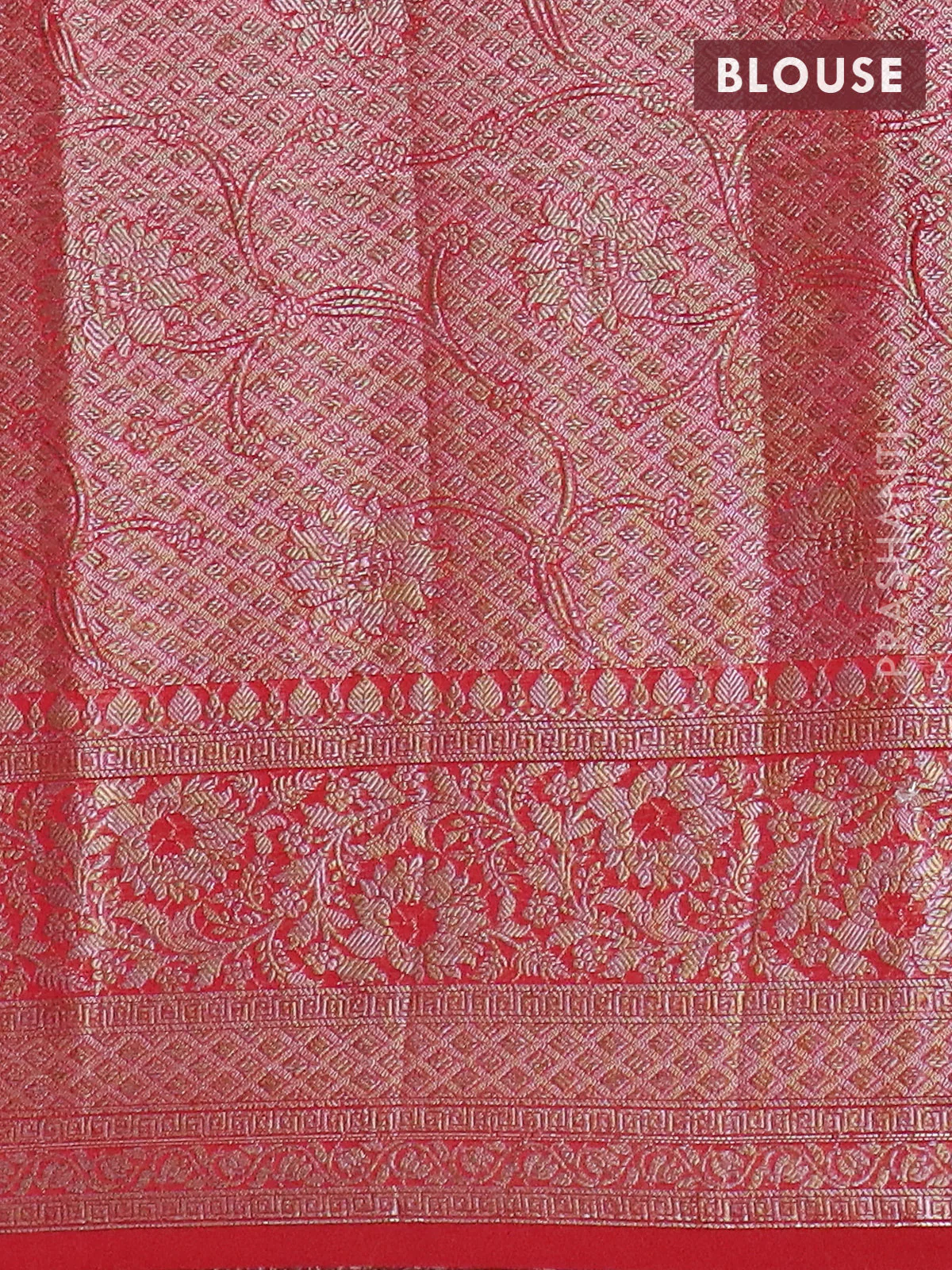 Banarasi semi chiniya saree red with allover thread & zari woven buttas and woven border - Image 4