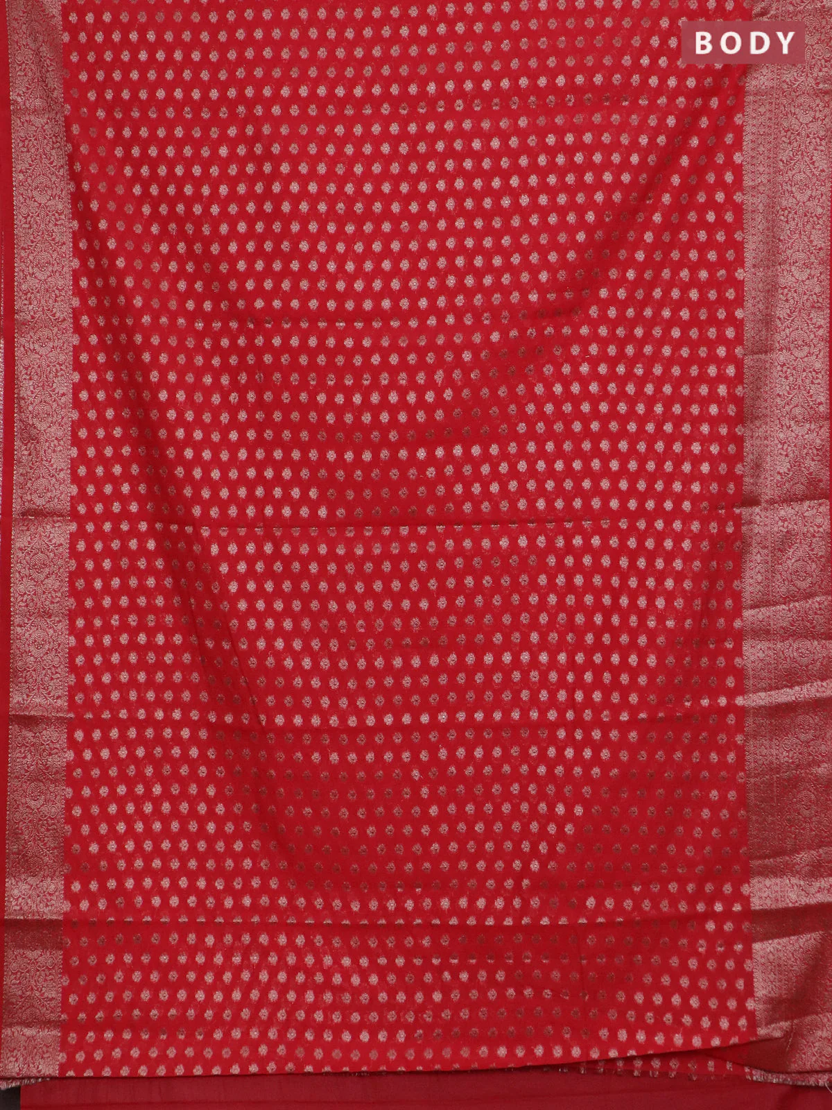 Banarasi semi chiniya saree red with allover thread & zari woven buttas and woven border - Image 2