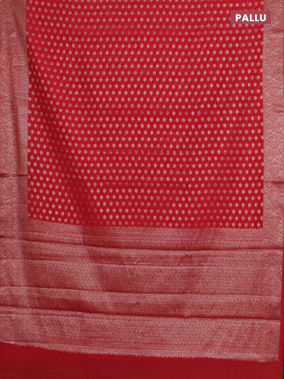 Banarasi semi chiniya saree red with allover thread & zari woven buttas and woven border - Image 3