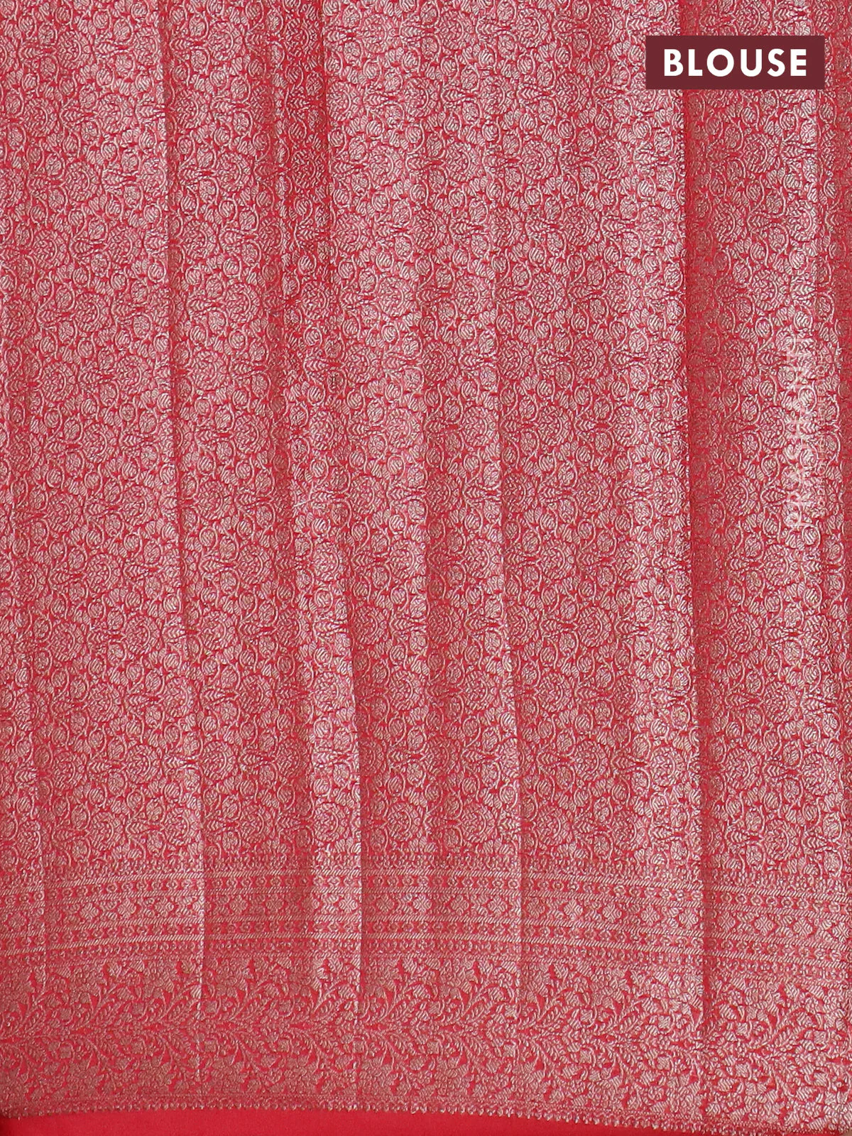 Banarasi semi chiniya saree red with allover thread & zari woven buttas and woven border - Image 4