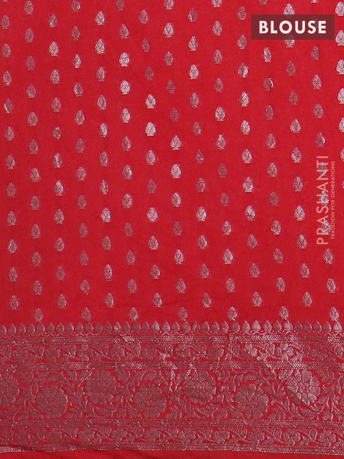 Banarasi semi chiniya saree red with allover thread & zari woven buttas and woven border - Image 4