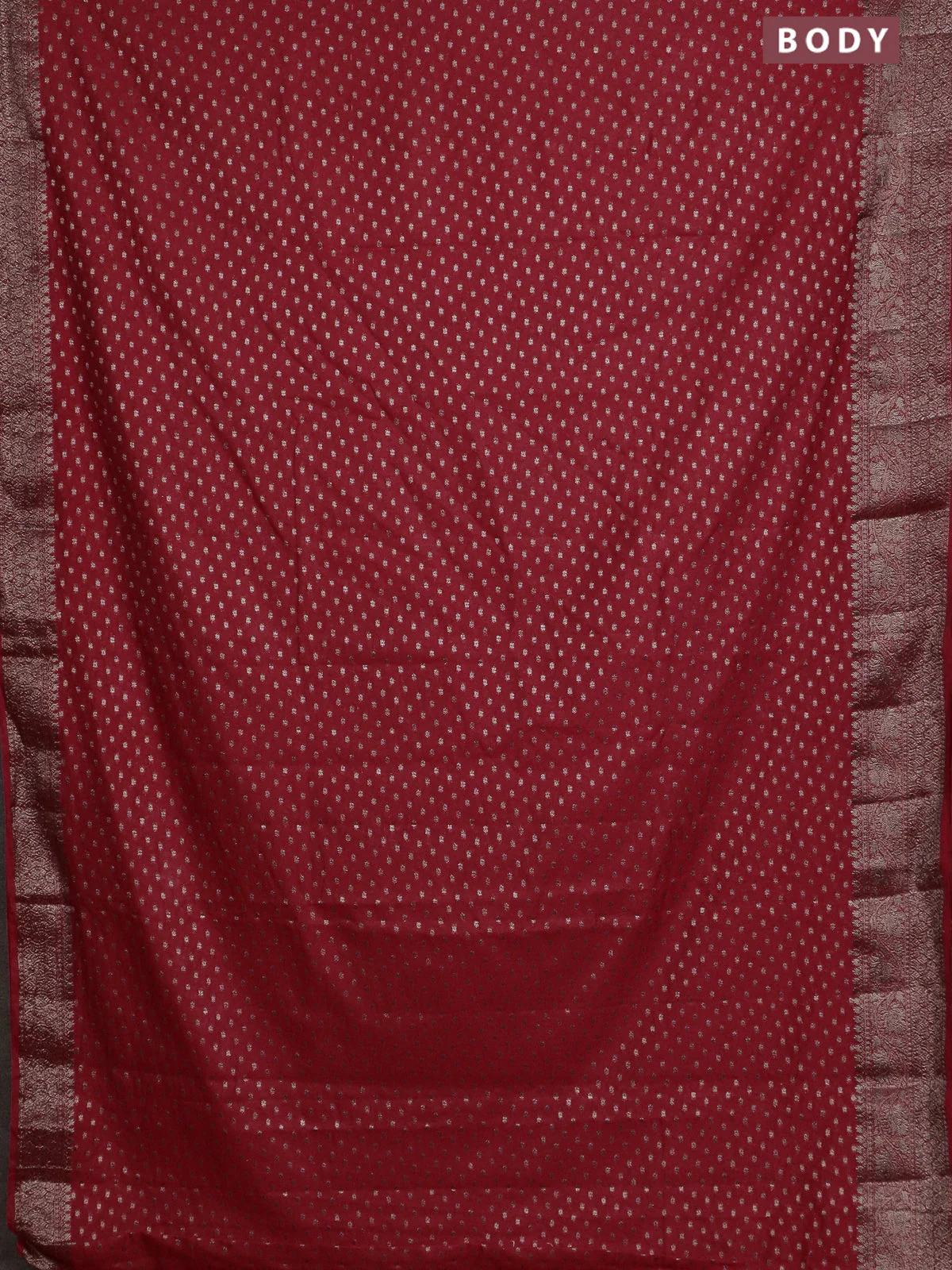 Banarasi semi chiniya saree red with allover thread & zari woven buttas and woven border - Image 2
