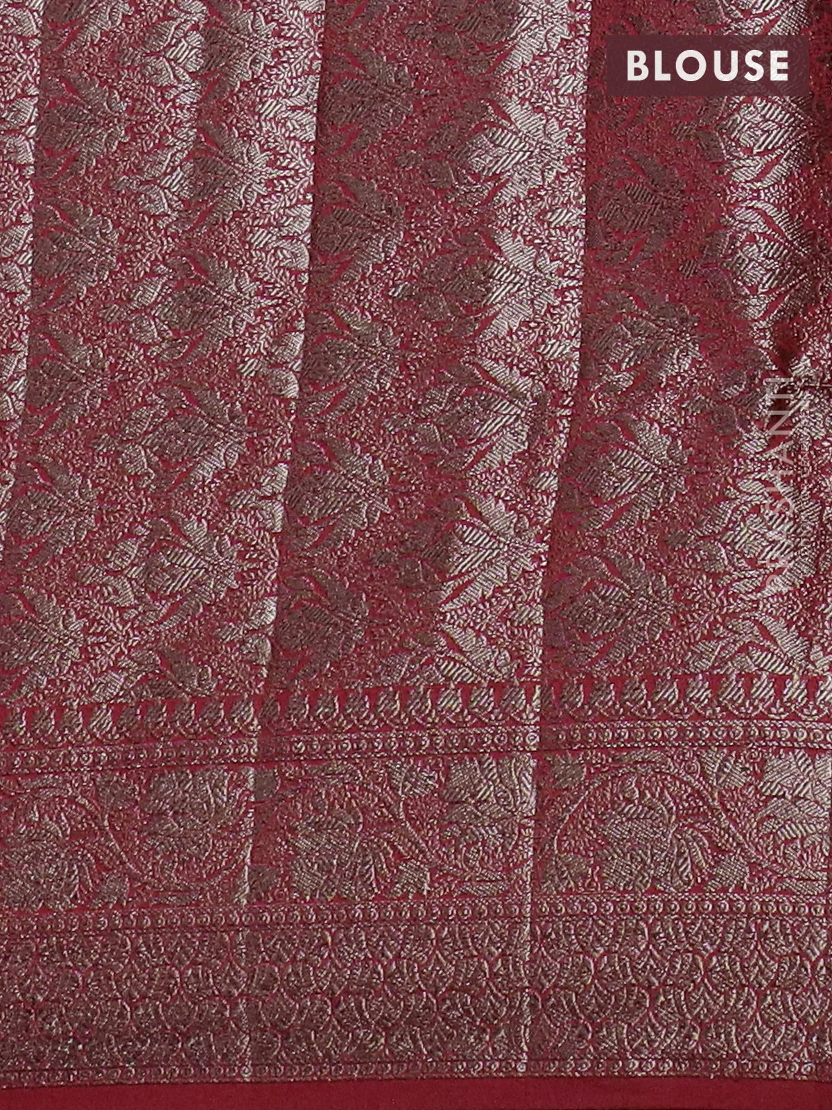 Banarasi semi chiniya saree red with allover thread & zari woven buttas and woven border - Image 4