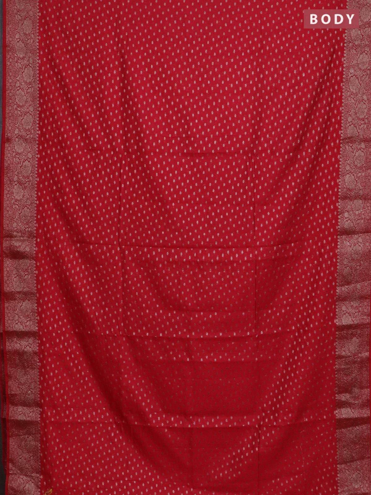 Banarasi semi chiniya saree red with allover thread & zari woven buttas and woven border - Image 2