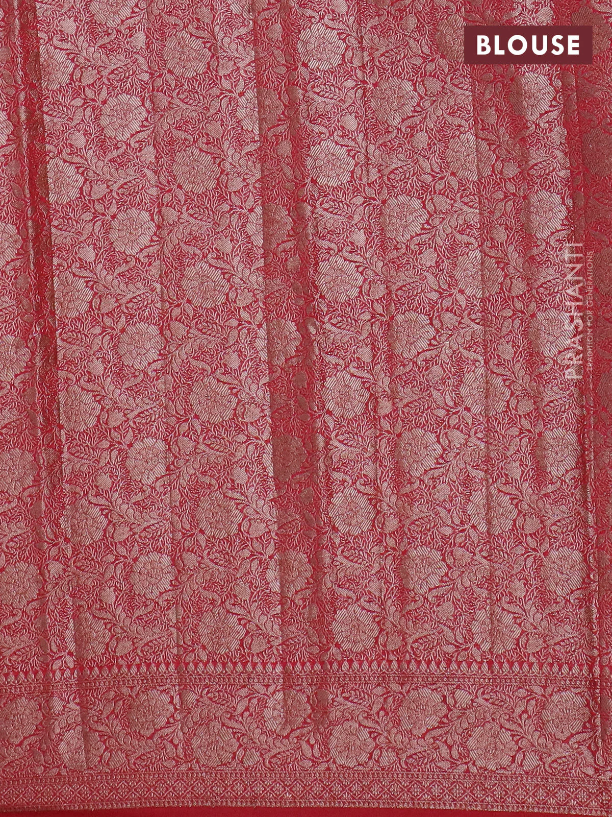 Banarasi semi chiniya saree red with allover thread & zari woven buttas and woven border - Image 4