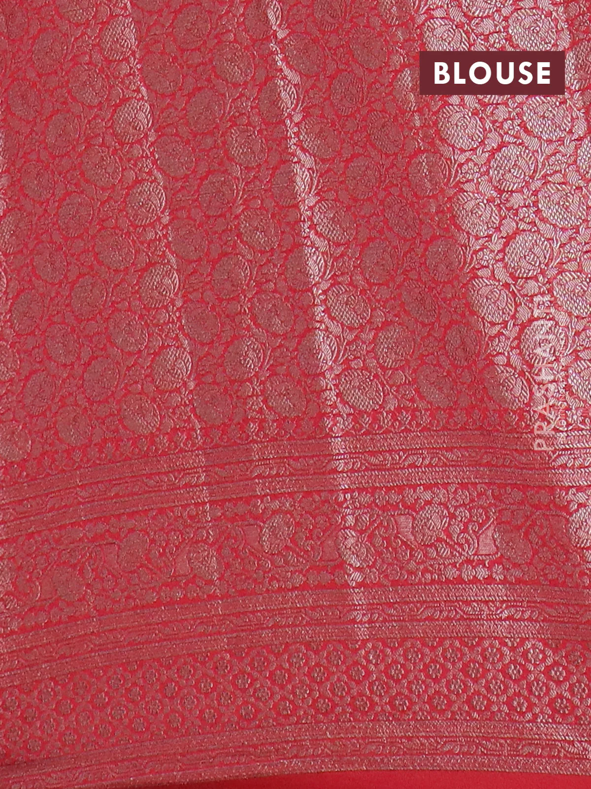 Banarasi semi chiniya saree red with allover thread & zari woven buttas and woven border - Image 4