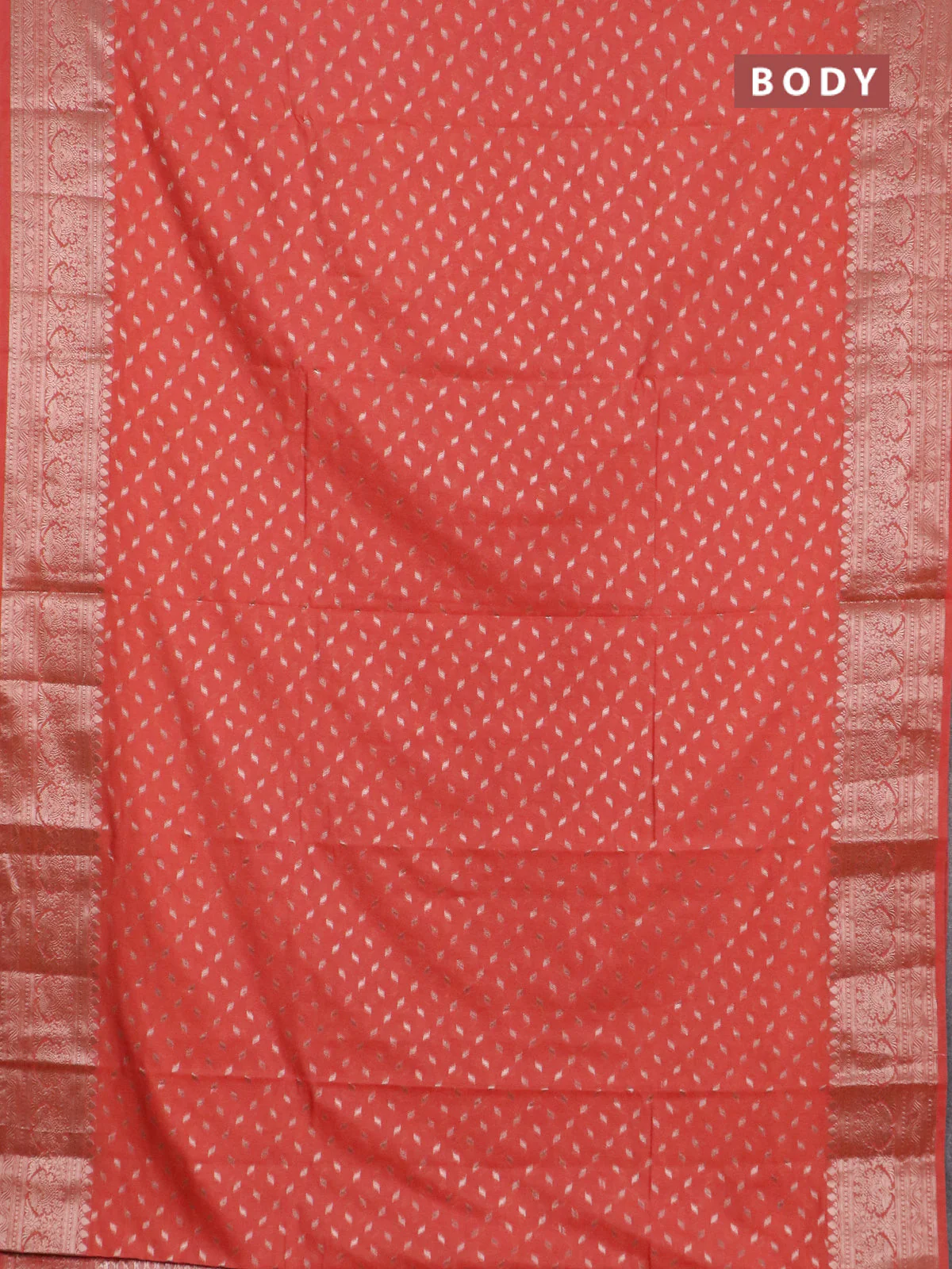 Banarasi semi chiniya saree rust shade with allover thread & zari woven buttas and woven border - Image 2