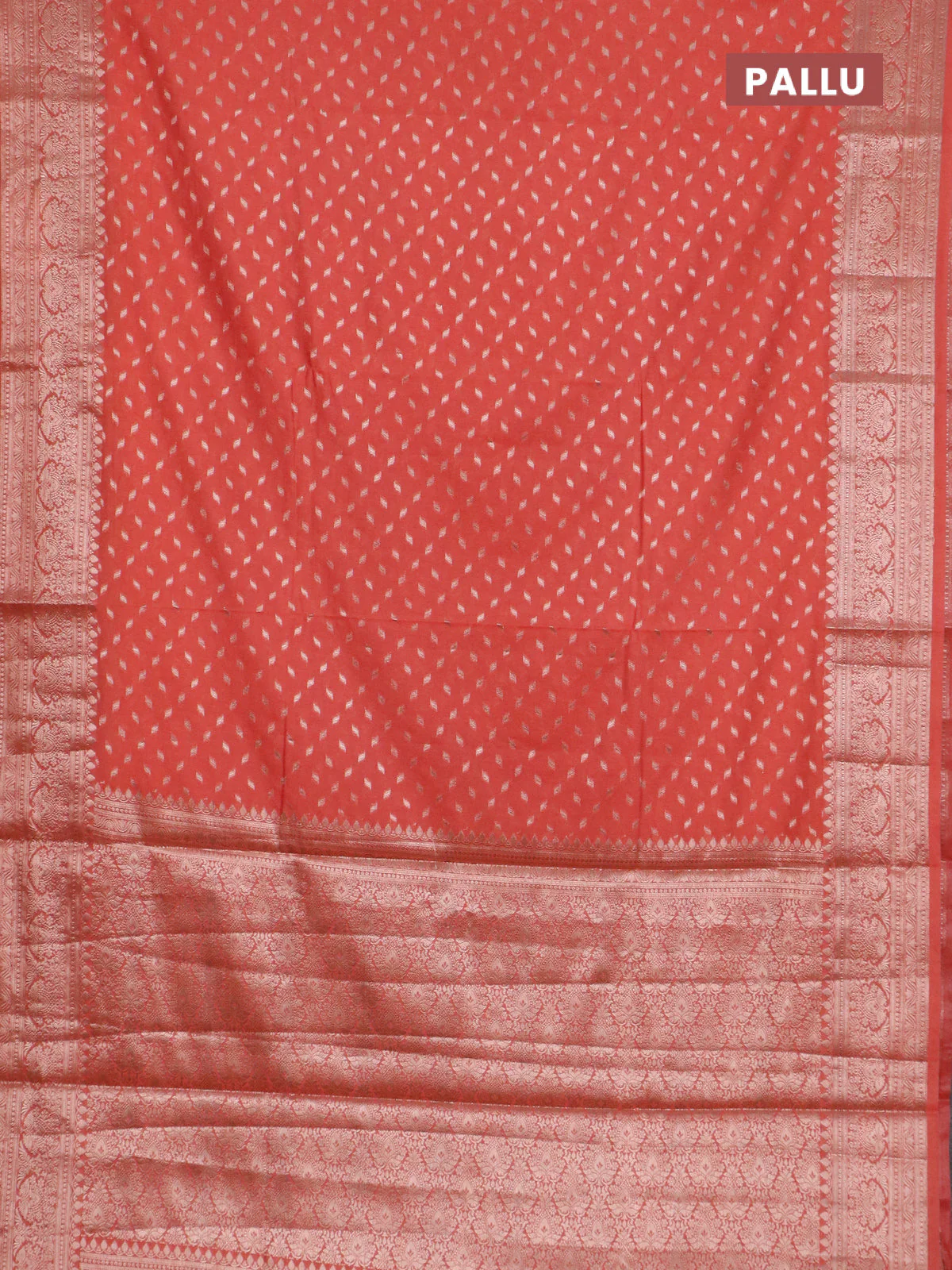 Banarasi semi chiniya saree rust shade with allover thread & zari woven buttas and woven border - Image 3