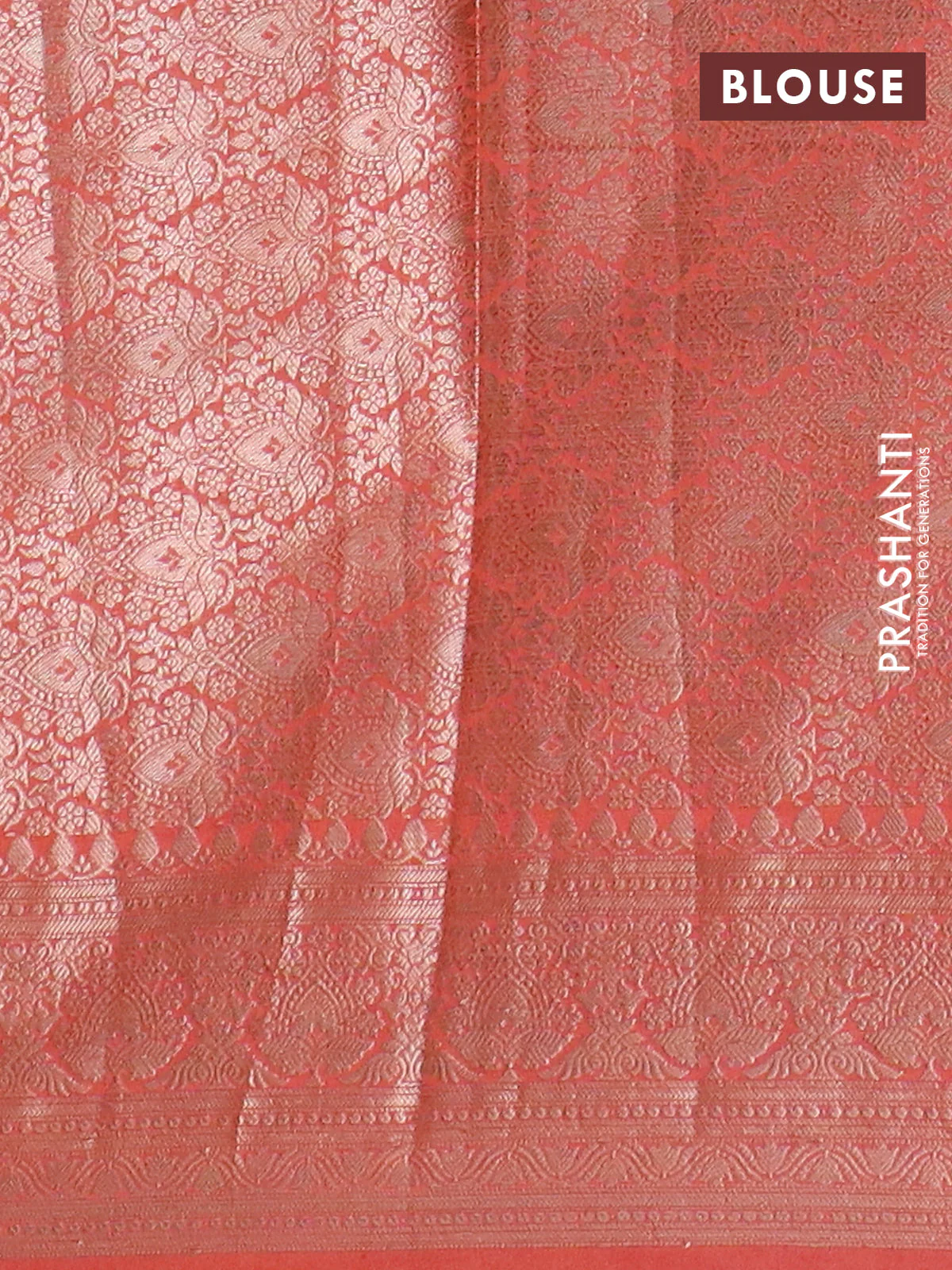 Banarasi semi chiniya saree rust shade with allover thread & zari woven buttas and woven border - Image 4