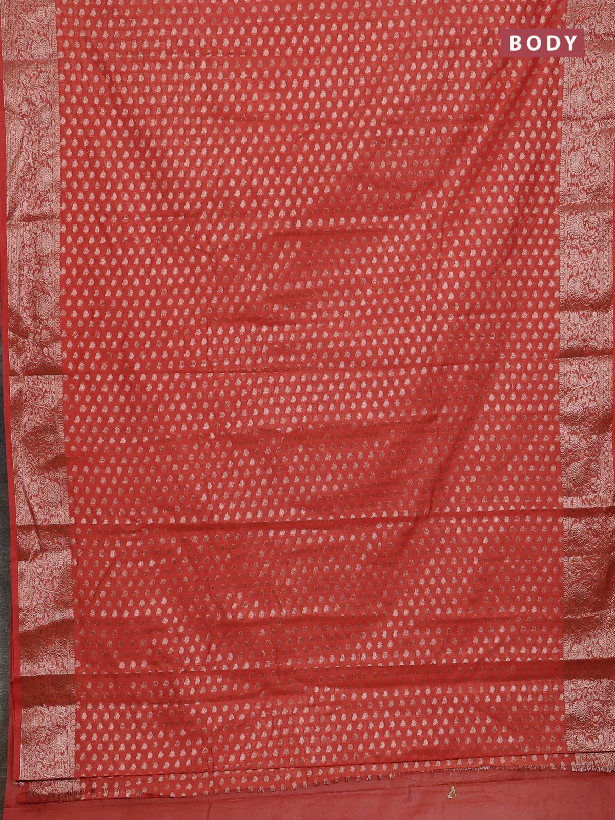 Banarasi semi chiniya saree rust shade with allover thread & zari woven buttas and woven border - Image 2