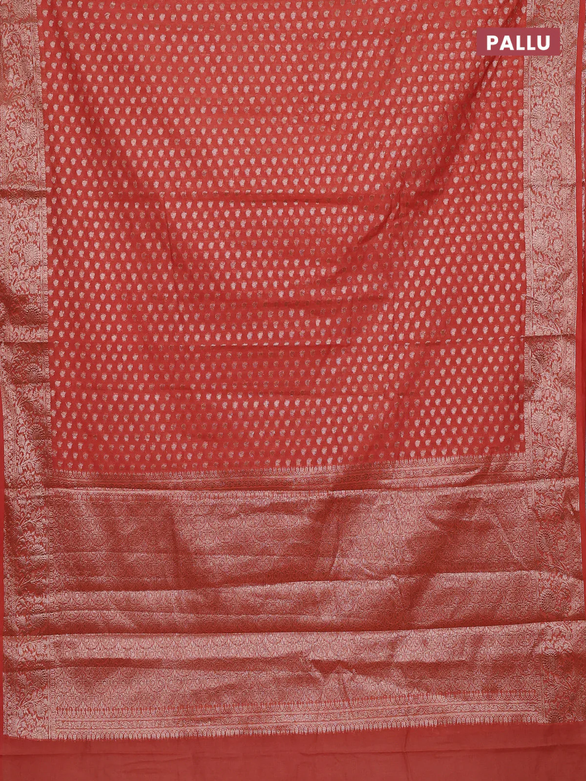 Banarasi semi chiniya saree rust shade with allover thread & zari woven buttas and woven border - Image 3