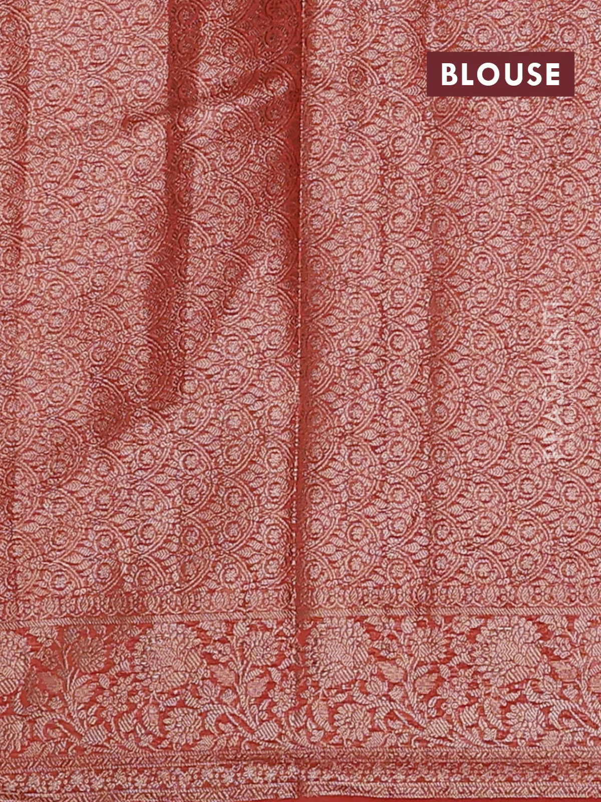 Banarasi semi chiniya saree rust shade with allover thread & zari woven buttas and woven border - Image 4