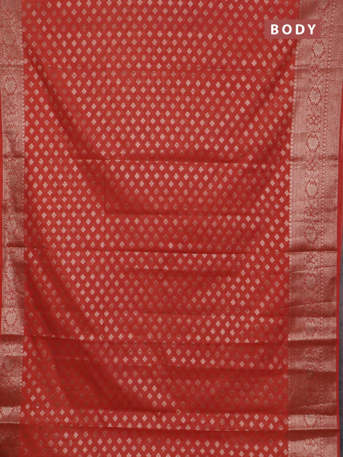 Banarasi semi chiniya saree rustic orange with allover thread & zari woven buttas and woven border - Image 2