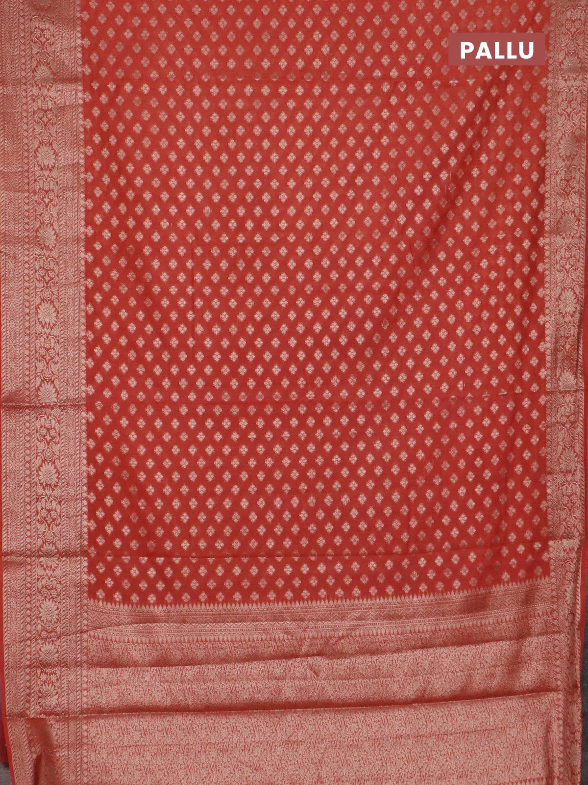 Banarasi semi chiniya saree rustic orange with allover thread & zari woven buttas and woven border - Image 3