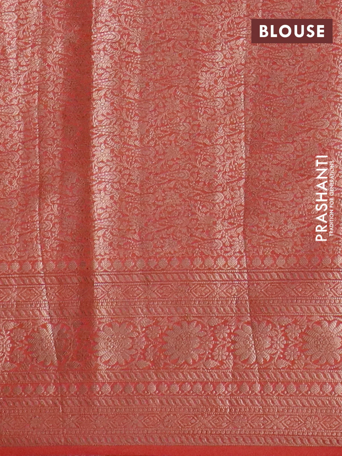 Banarasi semi chiniya saree rustic orange with allover thread & zari woven buttas and woven border - Image 4